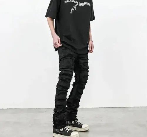 High Sport × Jean Skinny Denim Jeans Heavy Destruction Ripped Size US 32 / EU 48 - 2 Thumbnail