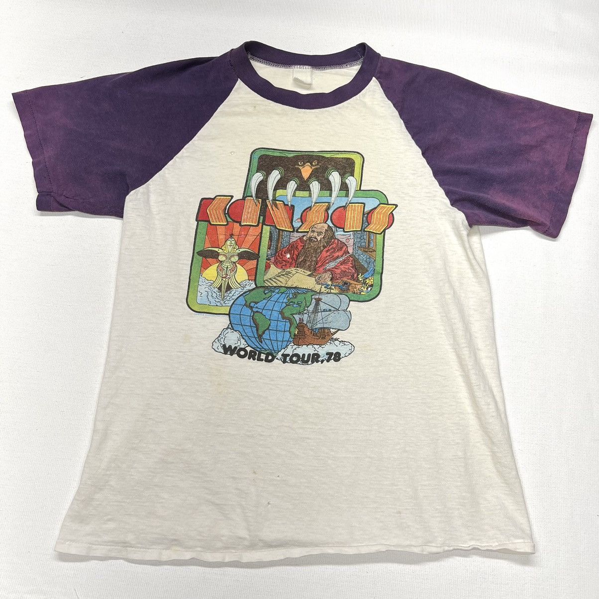 Band Tees × Vintage VTG Kansas World Tour Tee Shirt White Purple Retro 1978 Size US S / EU 44-46 / 1 - 1 Thumbnail