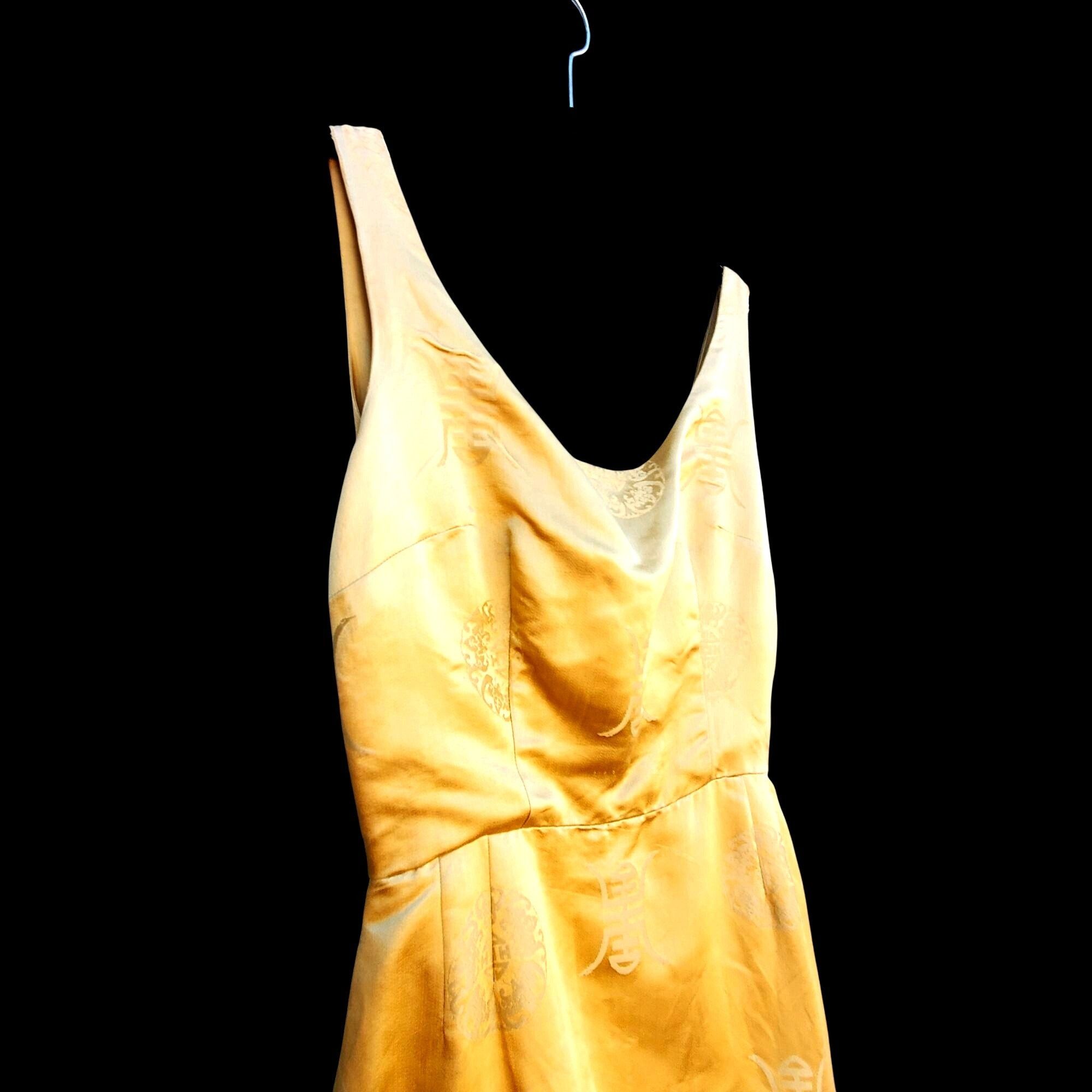 Other 1950s Pin Up Wiggle Dress 10 Curvy Gold Chinese Brocade Rock Size M / US 6-8 / IT 42-44 - 2 Thumbnail