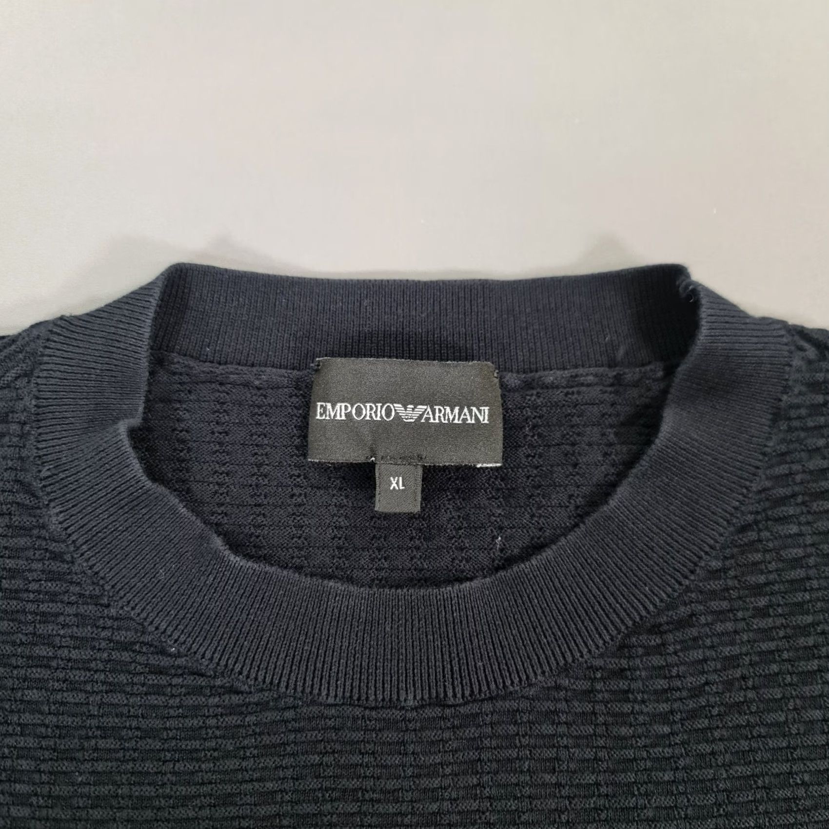 Emporio Armani Emporio Armani Mens Jumper Navy Blue XL Cotton Textured Knit Pullover Size US XL / EU 56 / 4 - 3 Thumbnail