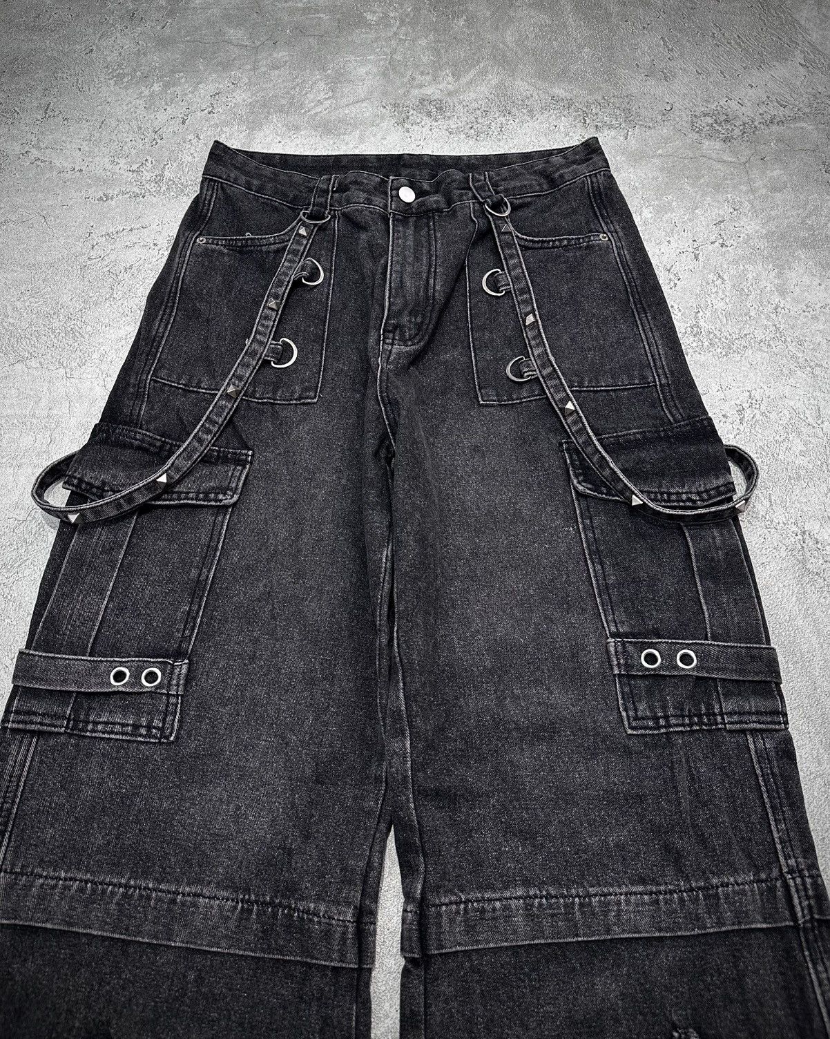 Vintage Y2k Romwe Bondage Wide Leg Denim Pants Jnco Dogtown Fubu Size US 29 - 2 Thumbnail