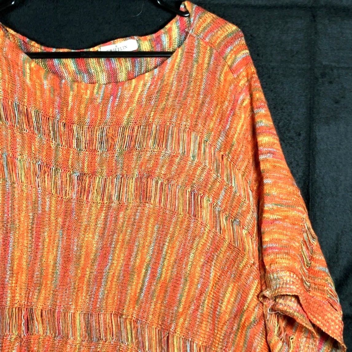 Griffin Grifflin Paris Womens Sweater Orange Multicolored Poncho Button Side XL/XXL Size XXL / US 16-18 / IT 52-54 - 5 Thumbnail