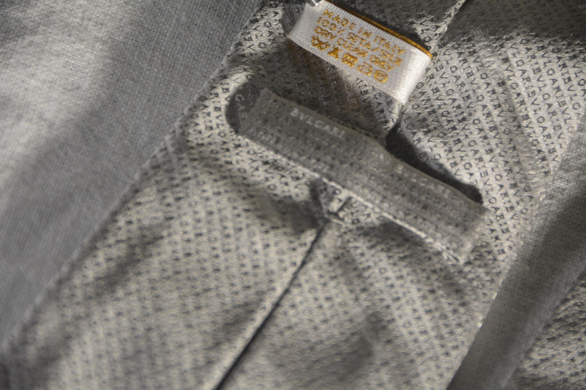 Bvlgari Bvlgari Silk Tie Grey Geometric Logo Pattern Size ONE SIZE - 6 Thumbnail