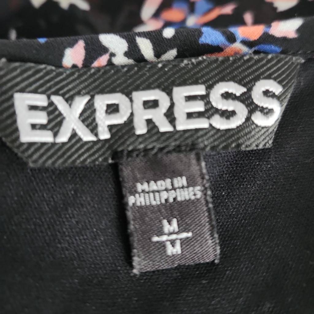 Express Express Women's Size Medium Black Blue Floral Print Flounce Size M / US 6-8 / IT 42-44 - 6 Thumbnail