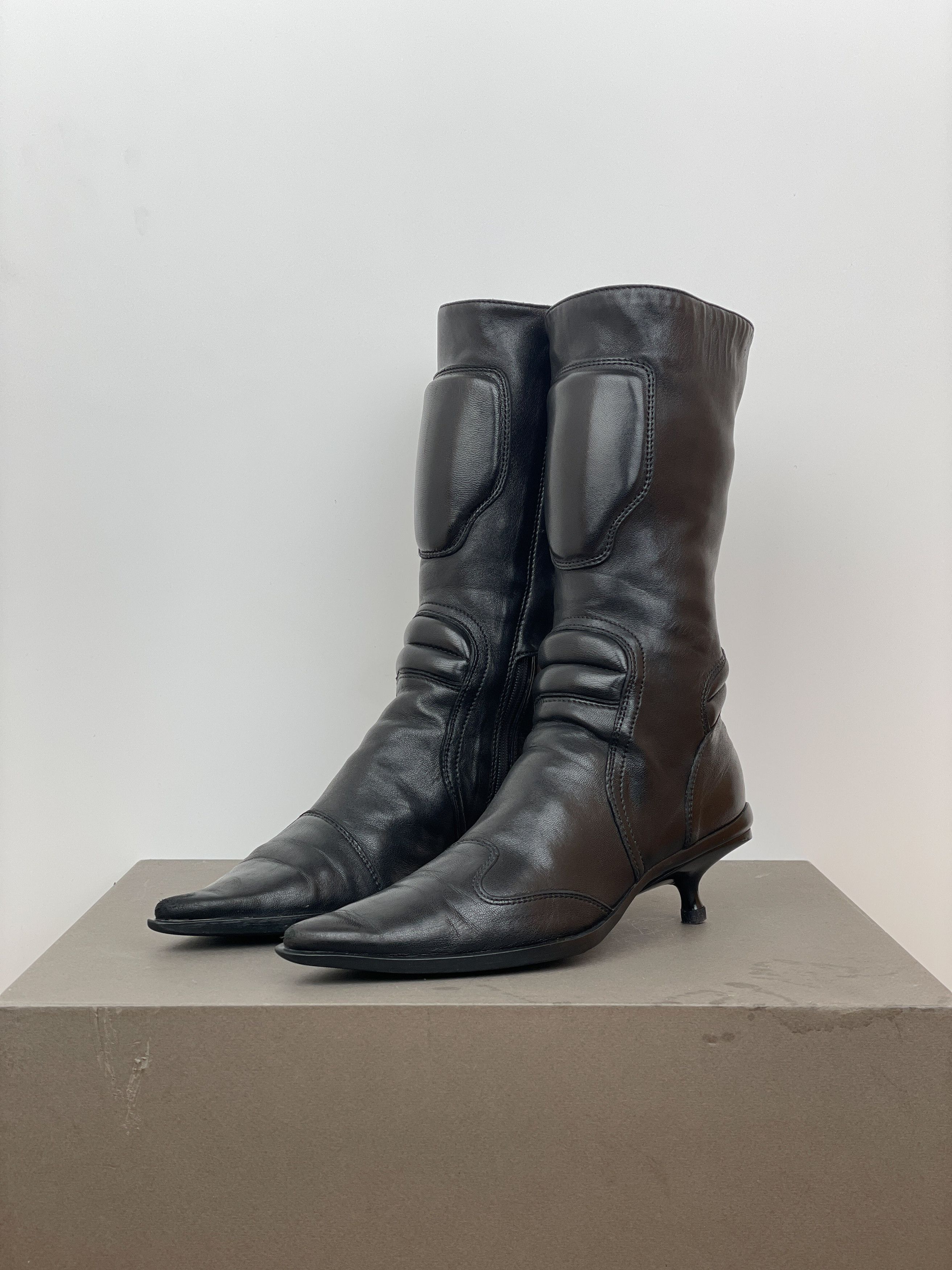 Miu Miu AW99 Kitten Heel Biker Moto Boots Size US 4 / IT 34 - 1 Thumbnail
