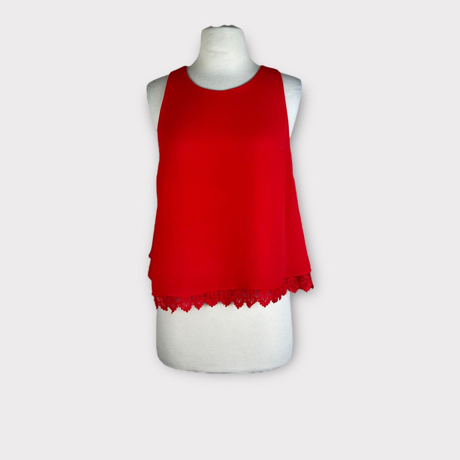 Nordstrom Lush Lace Layered Hem Tank | Red Orange | Medium Size M / US 6-8 / IT 42-44 - 5 Thumbnail