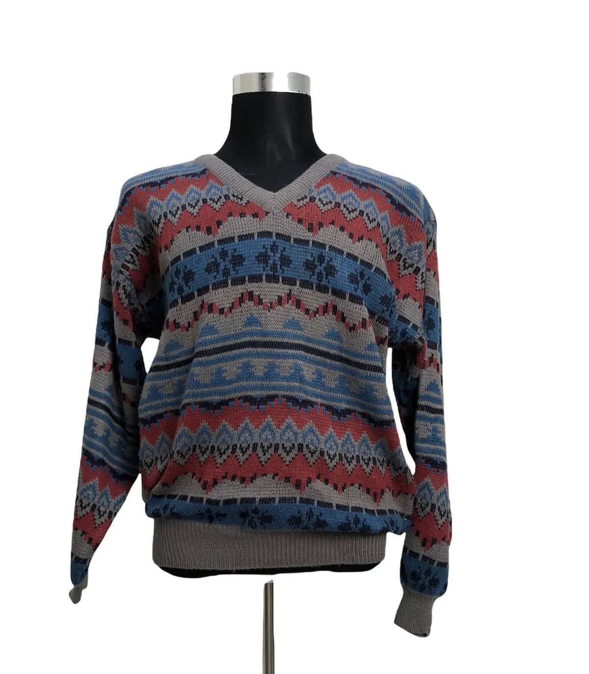 Japanese Brand ANDOLO Vintage Geometric Nordic V Neck Pullover Knit Jumper Size US M / EU 48-50 / 2 - 1 Thumbnail