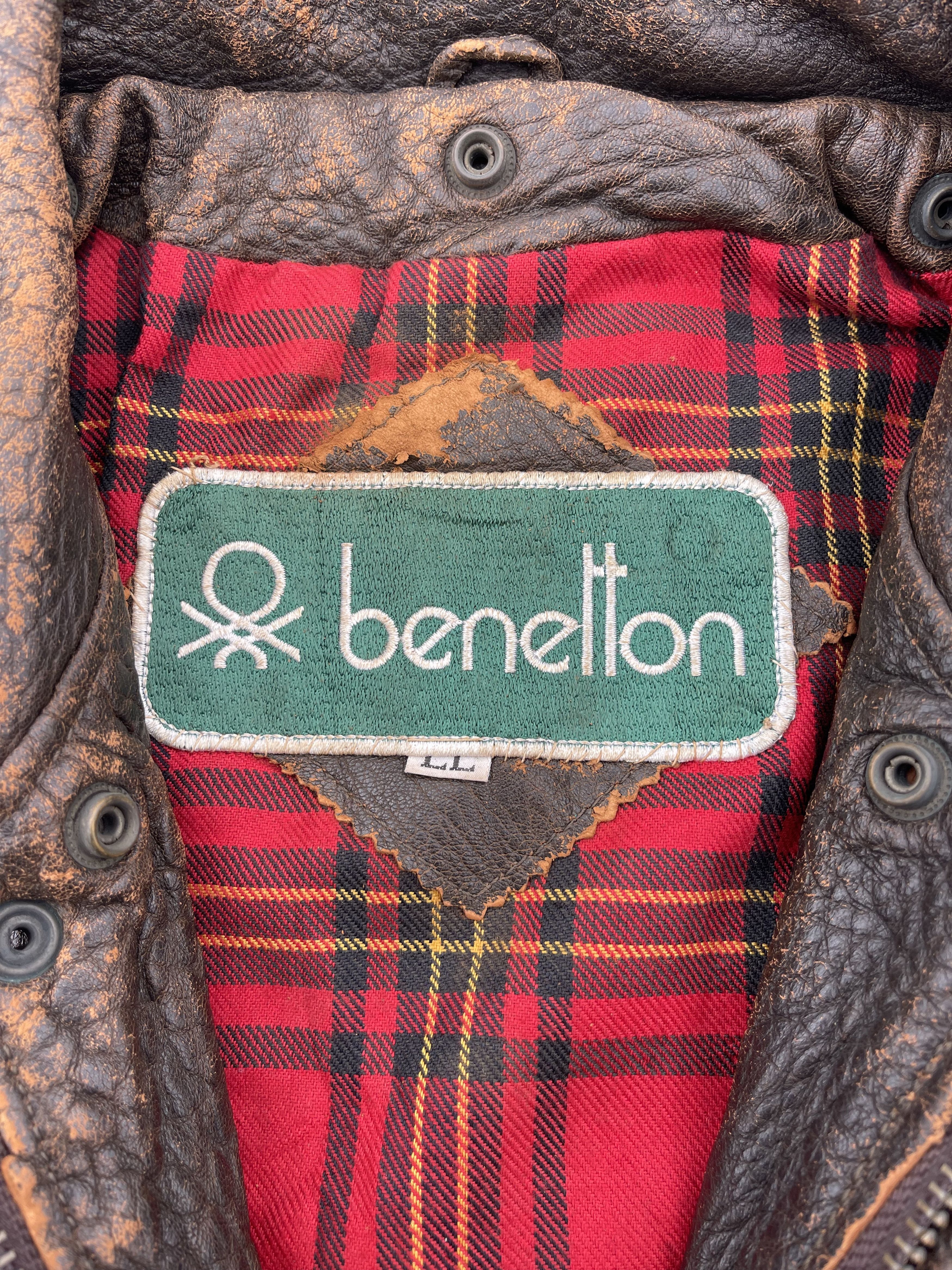Benetton × United Colors Of Benetton Vtg Benetton Ultra Heavy Leather Jacket Size US XL / EU 56 / 4 - 5 Thumbnail
