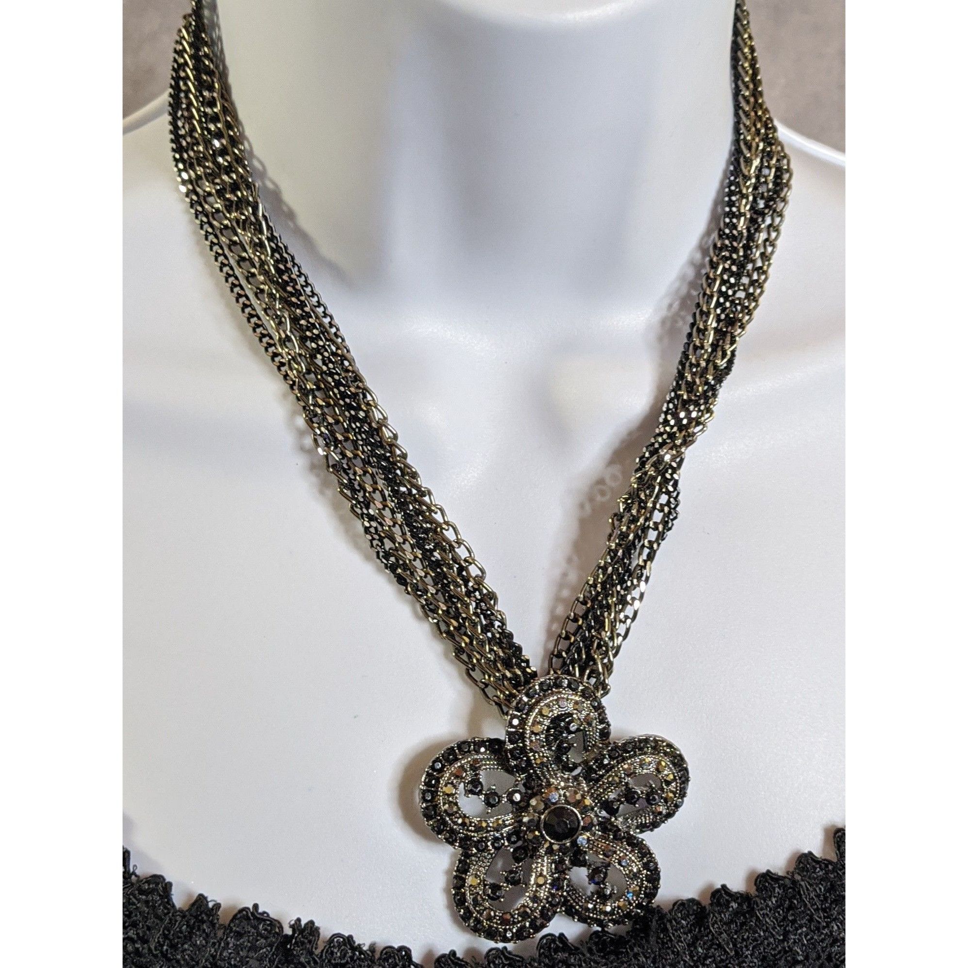 Other Whimsygoth Floral Black And Silver Tone Chain Necklace Size ONE SIZE - 3 Thumbnail