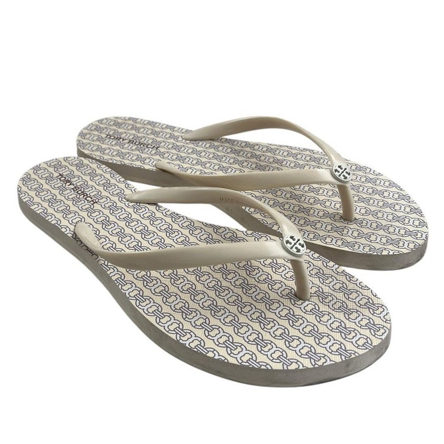 Tory Burch Tory Burch Rubber Flip Flop Sandal 6M White Geometric Beach Size US 6 / IT 36 - 2 Thumbnail