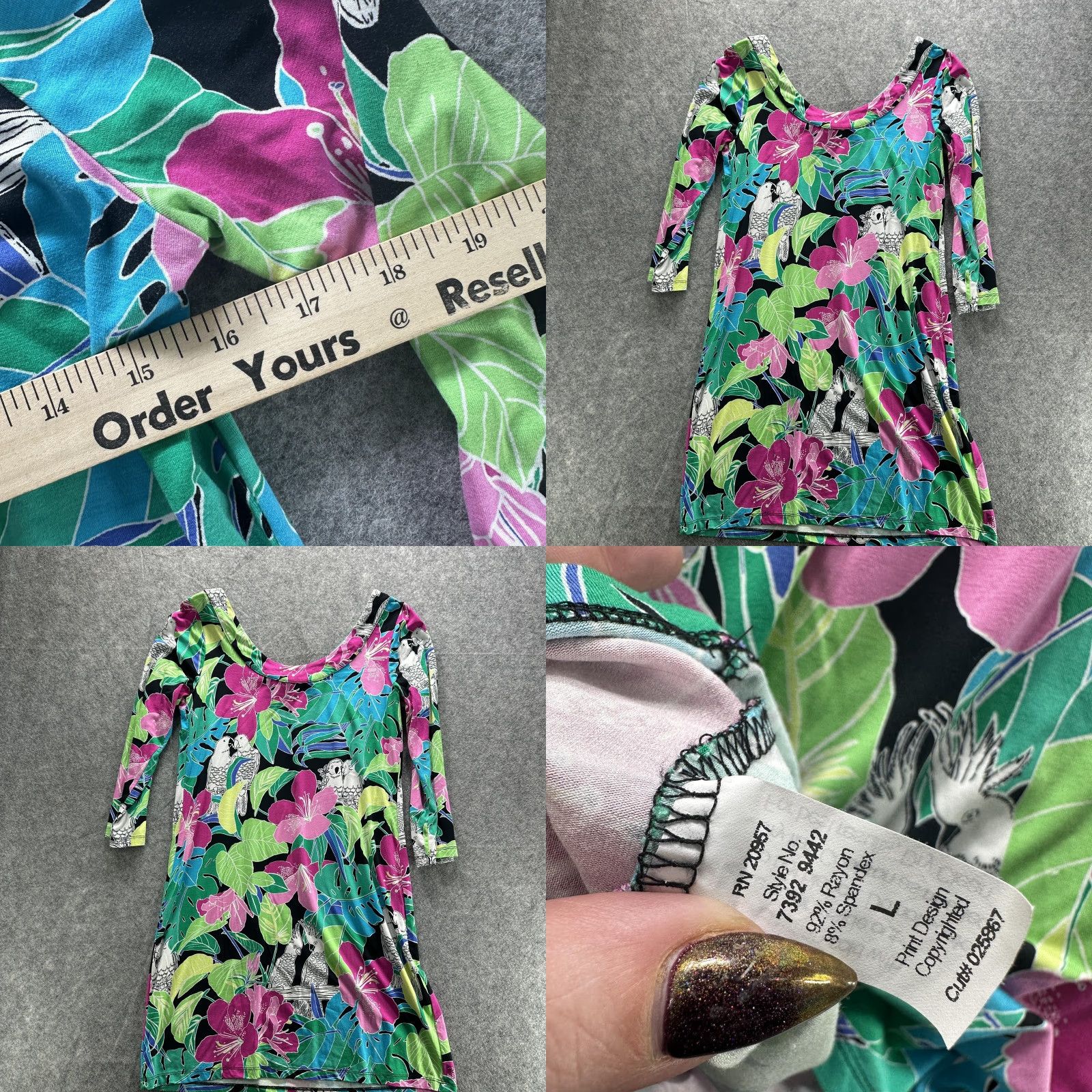 Tori Richard Tori Richard Dress Womens Large Black Tropical Parrot Floral 3/4 Sleeve Size L / US 10 / IT 46 - 9 Thumbnail