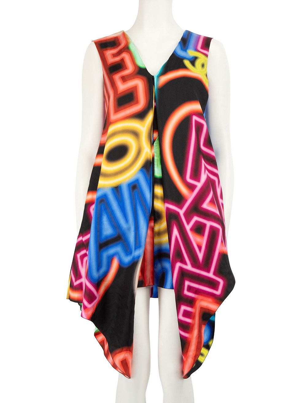 image of Chanel Ss21 Runway Graffiti Cc Art Silk Colourful Dress, Women's (Size XS)