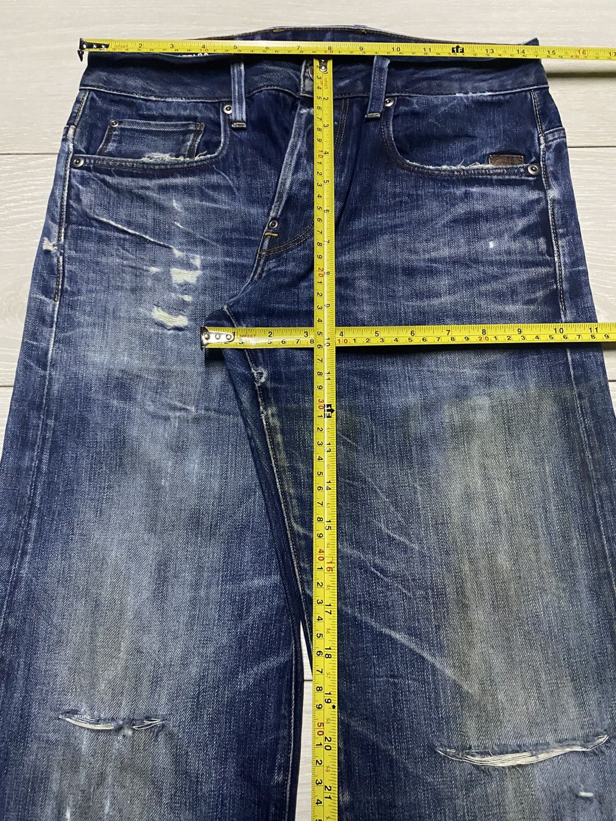 G-Star Vintage G Star Raw Denim Blue Wash Distressed Straight Jeans Size US 29 - 16 Thumbnail
