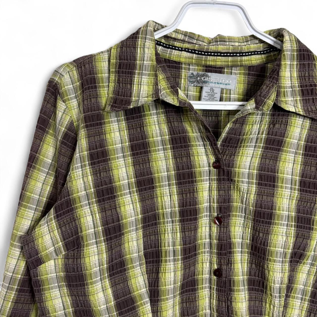 Point Zero Vintage Y2K Plaid Yellow And Brown Button-Up Shirt Size XL / US 12-14 / IT 48-50 - 2 Thumbnail
