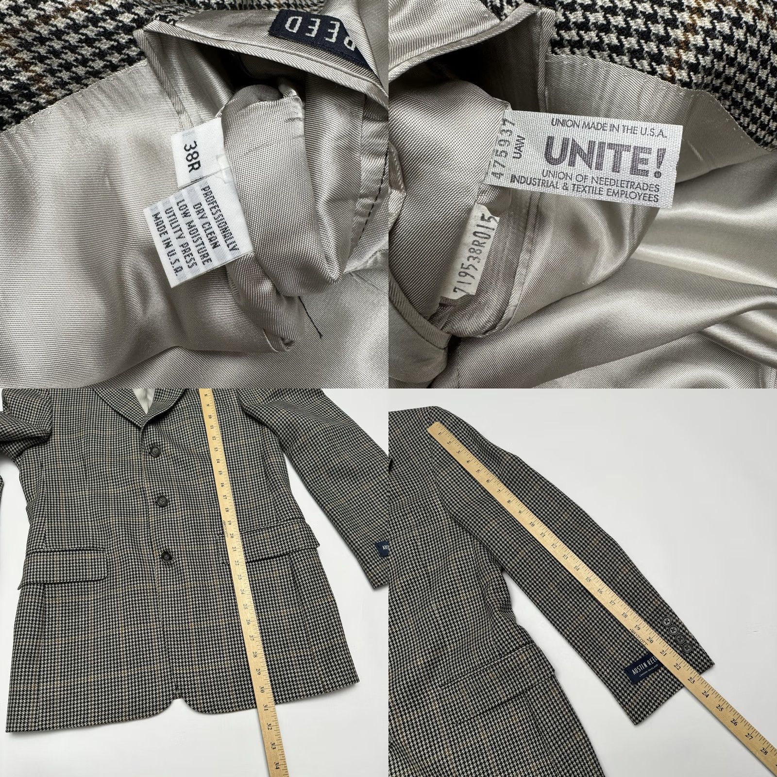 Austin Reed VTG Austin Reed Blazer Sport Coat 3 Piece Houndstooth Tweed USA 38R Mens Gray Jacket Coat Blazer Regular Fit Size 38R - 8 Thumbnail