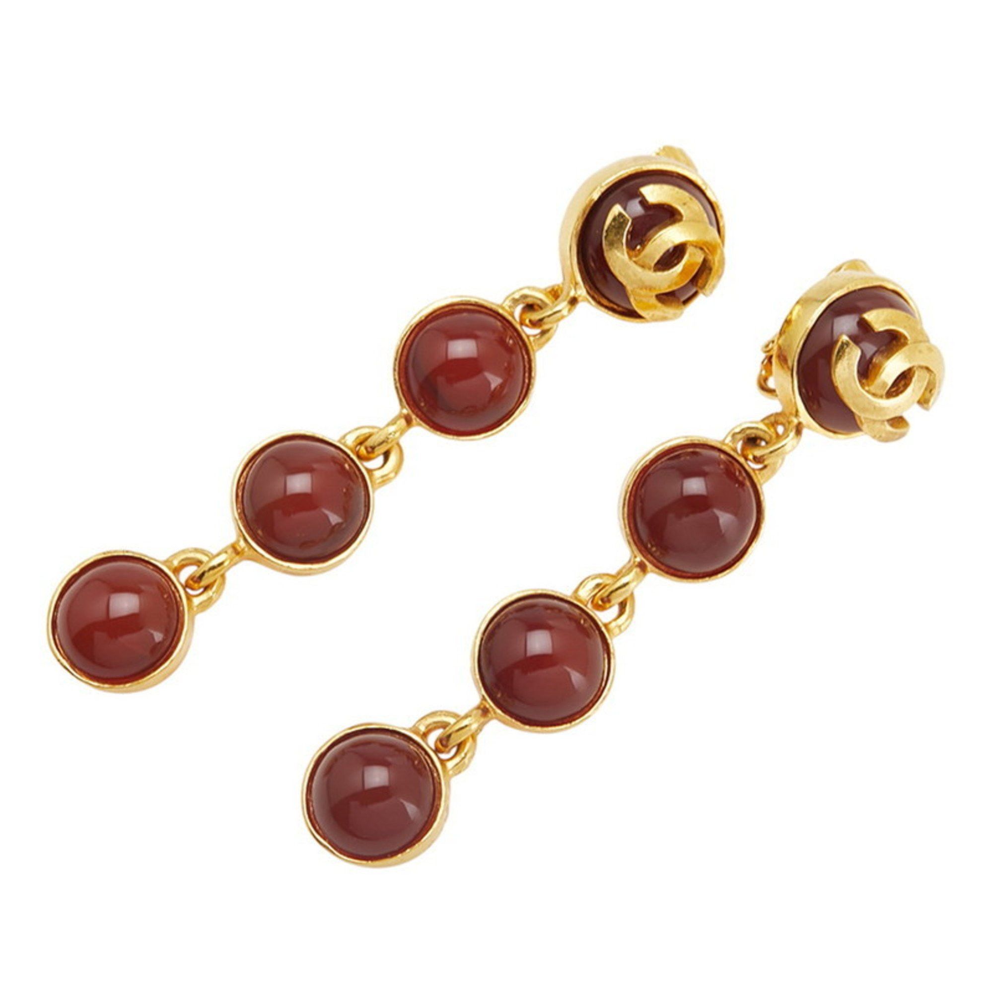 Chanel Vintage Chanel Coco Mark Round Swing Earrings, Gold and Wine Red Plated, Women's Size ONE SIZE - 1 Thumbnail