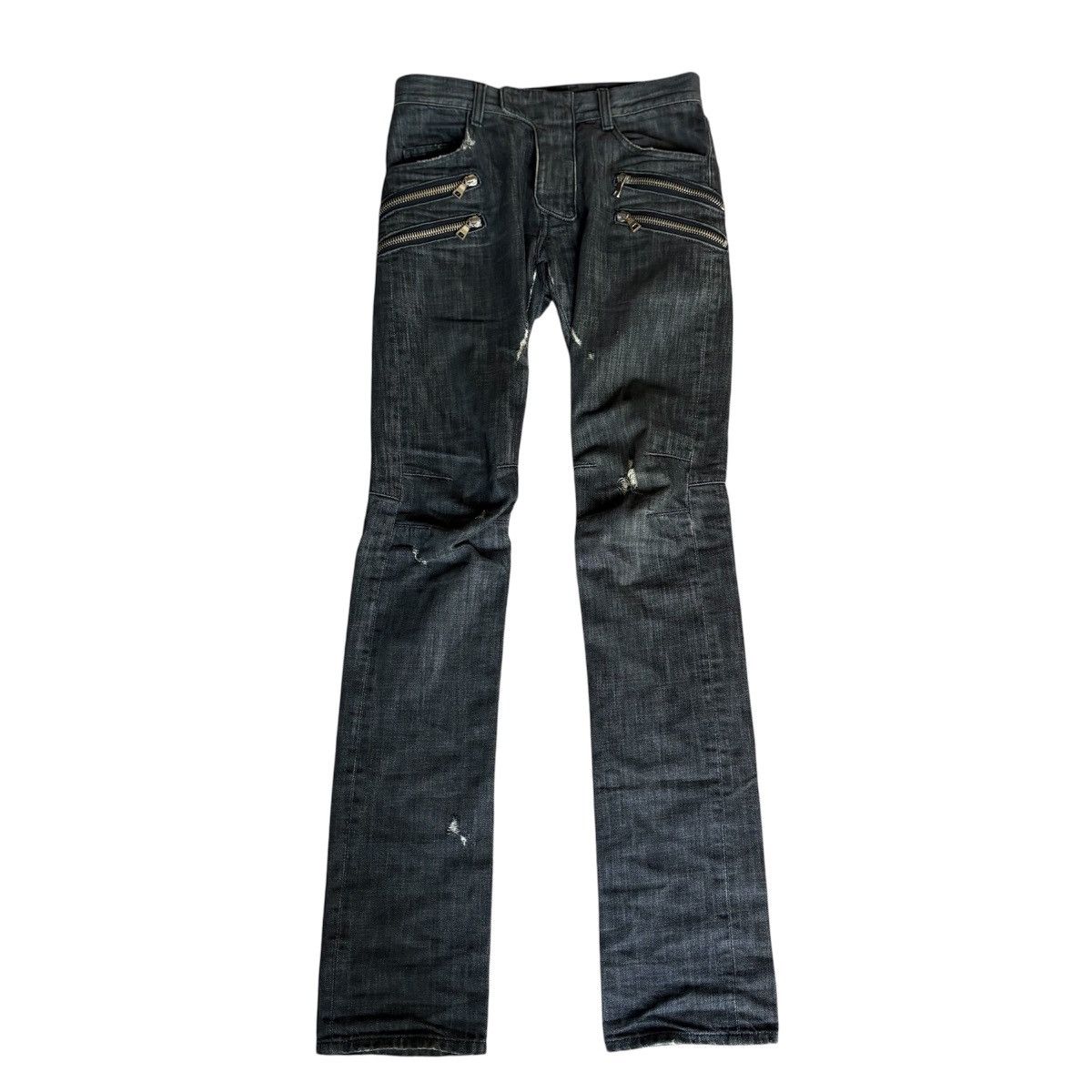 Pre-owned Balmain Decarnin 4 Zip Denim Bikers In Black