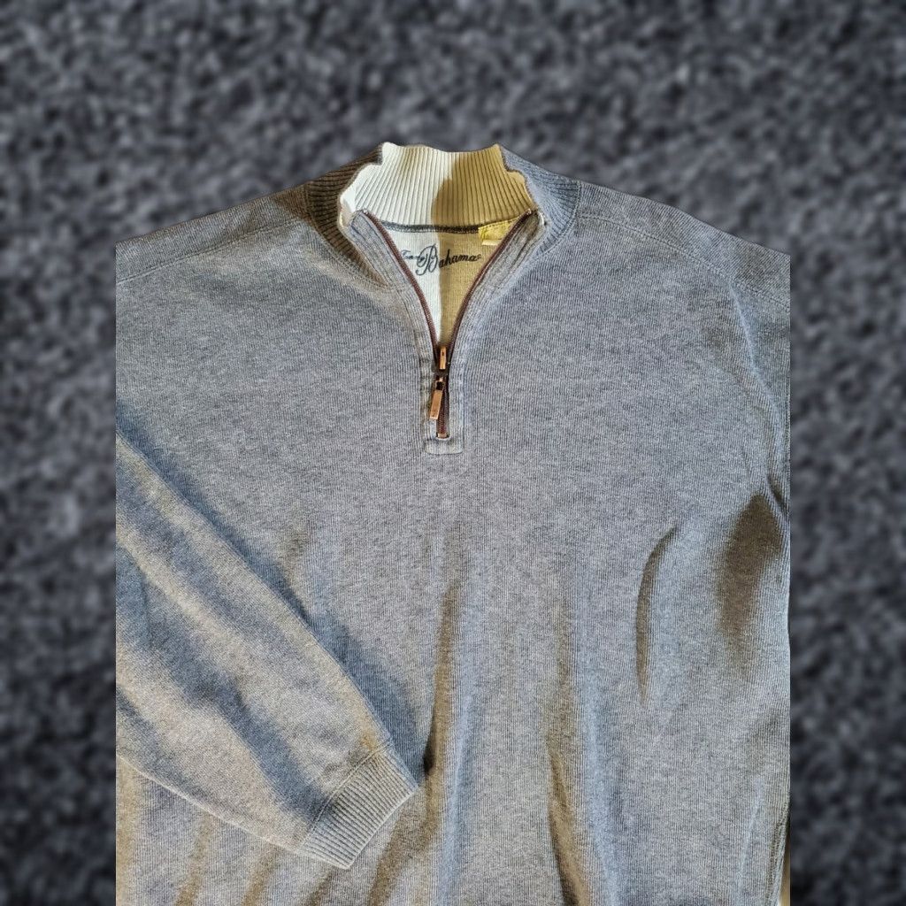 Tommy Bahama Tommy Bahama Signature Mens M Gray 1/4 Zip Pullover Long Sleeve Mock Neck Shirt Jacket Pullover Casual Athletic Mens Regular Gray Size US M / EU 48-50 / 2 - 1 Thumbnail