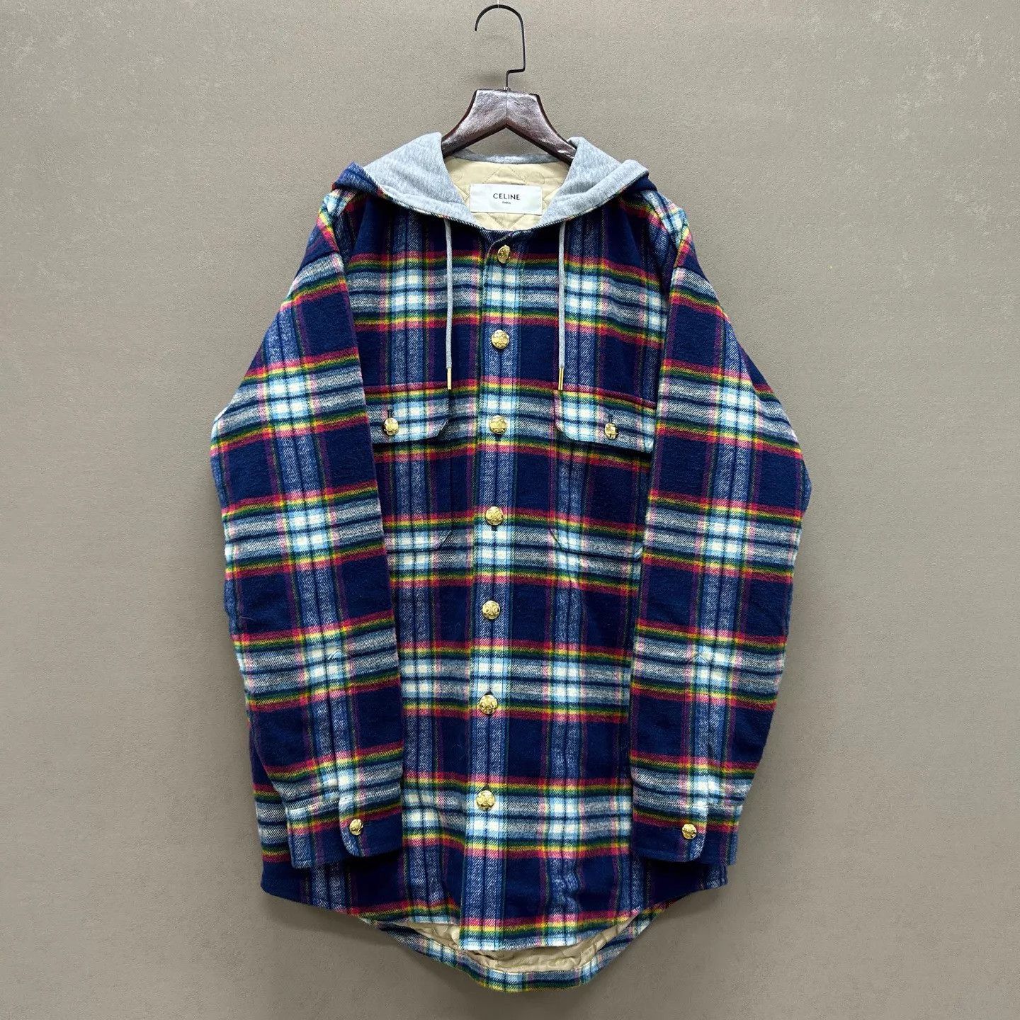 Celine CELINE blue check hooded shirt-jacket new tags 34 Size XXS / US 00 / IT 34 - 1 Thumbnail