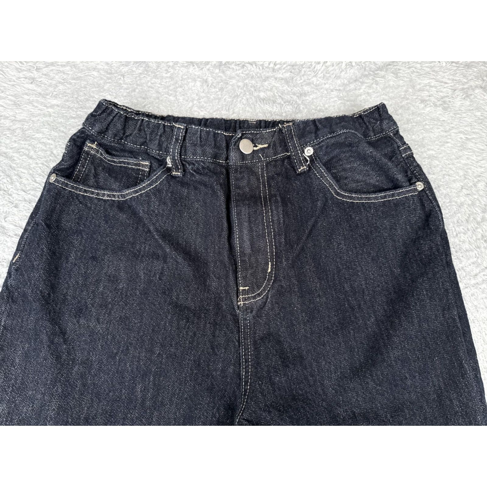 Vintage Womens Jeans 26x29 Blue High Rise Straight Elastic Waist Distressed Denim Dark Size 26" / US 2 / IT 38 - 4 Thumbnail