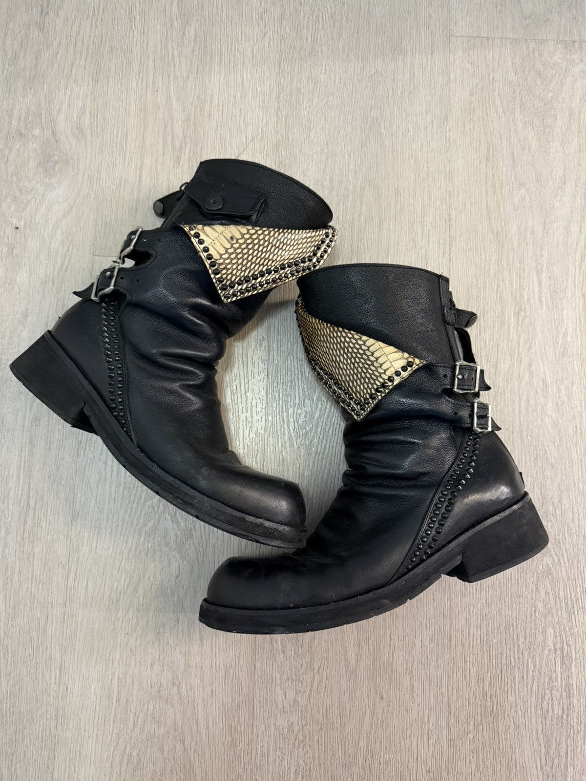 KMRii KMRii 2000s Snakeskin Studded Crush Boots w/ Buckle Size US 9.5 / EU 42-43 - 1 Thumbnail