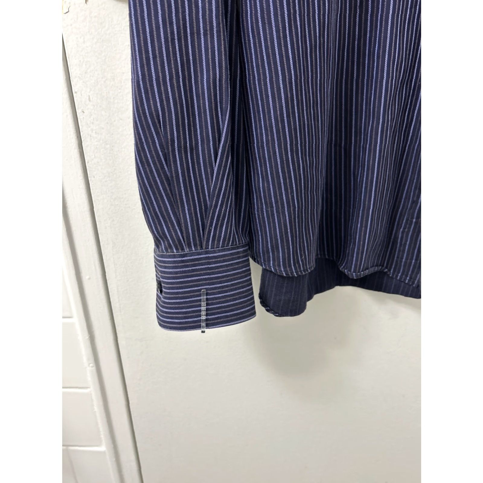 Zanella Zanella Shirt Mens 17 Blue Striped Button-Up L/S Collared Pocketed Made In Italy Fitted Regular Size 17 Size US XL / EU 56 / 4 - 6 Thumbnail