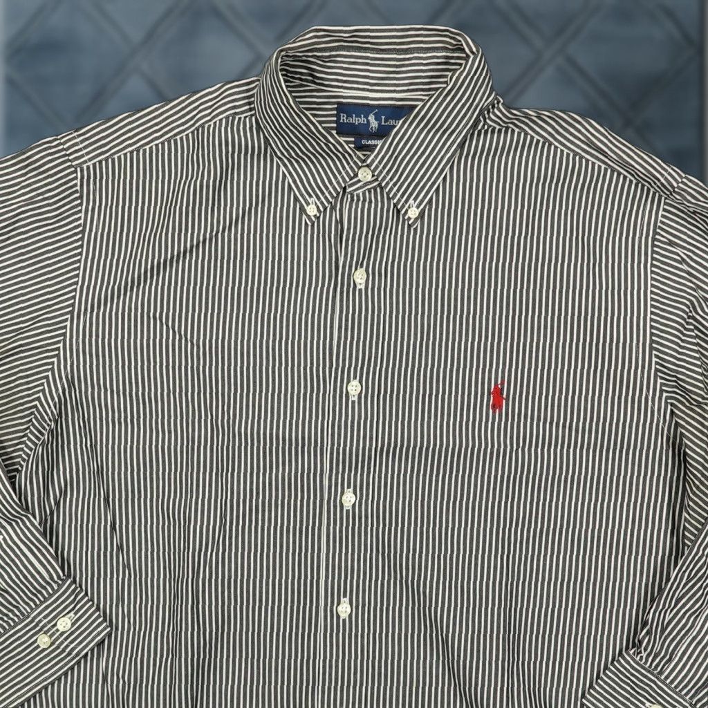 Polo Ralph Lauren VINTAGE Ralph Lauren Shirt Men 17 32/33 Black White Striped Button-Down Classic Button-Up Size US XL / EU 56 / 4 - 1 Thumbnail