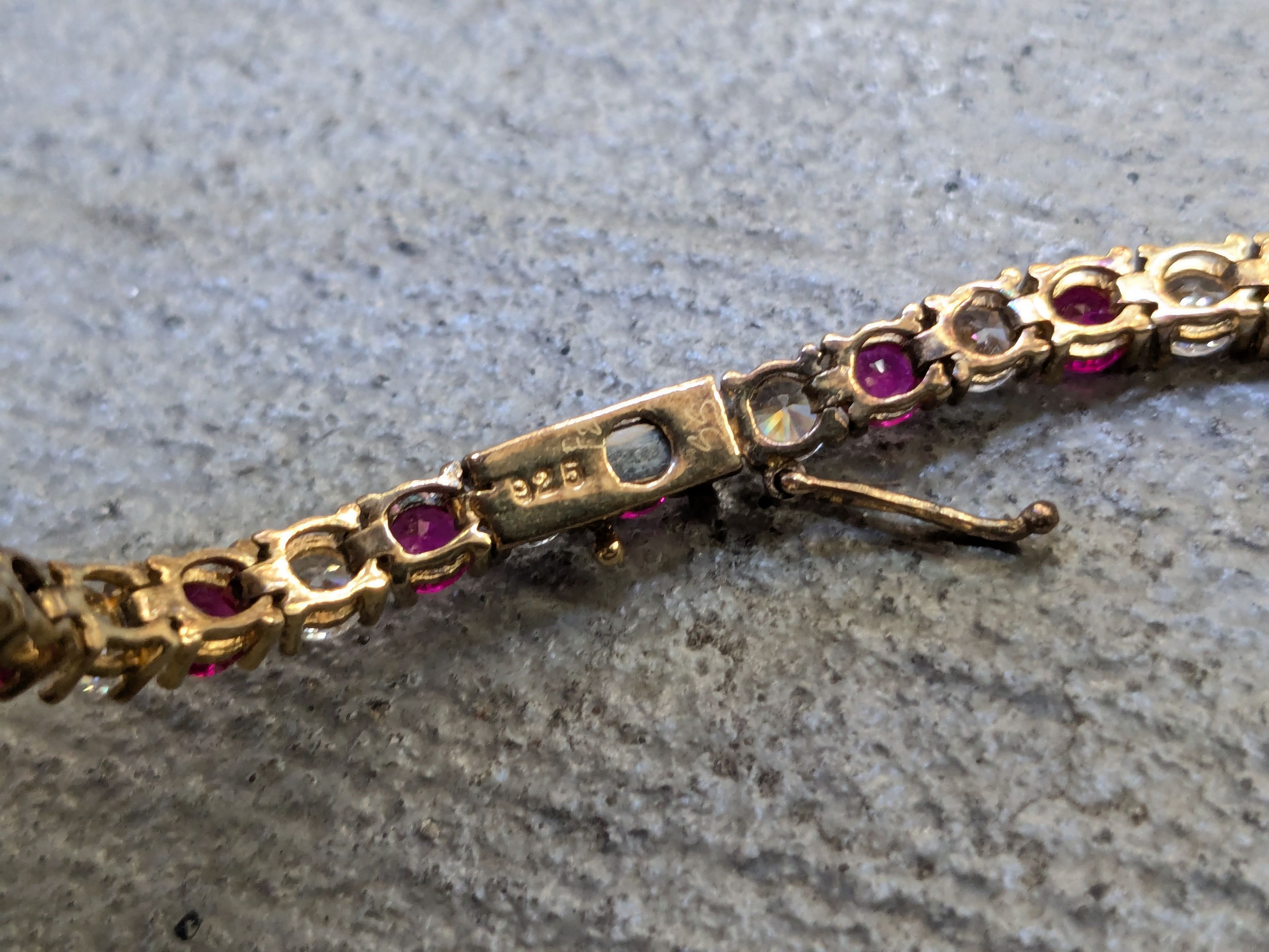 Jewelry Vintage Sterling Silver Bracelet 7.5" Red Ruby CZ Round Gold Size ONE SIZE - 10 Thumbnail