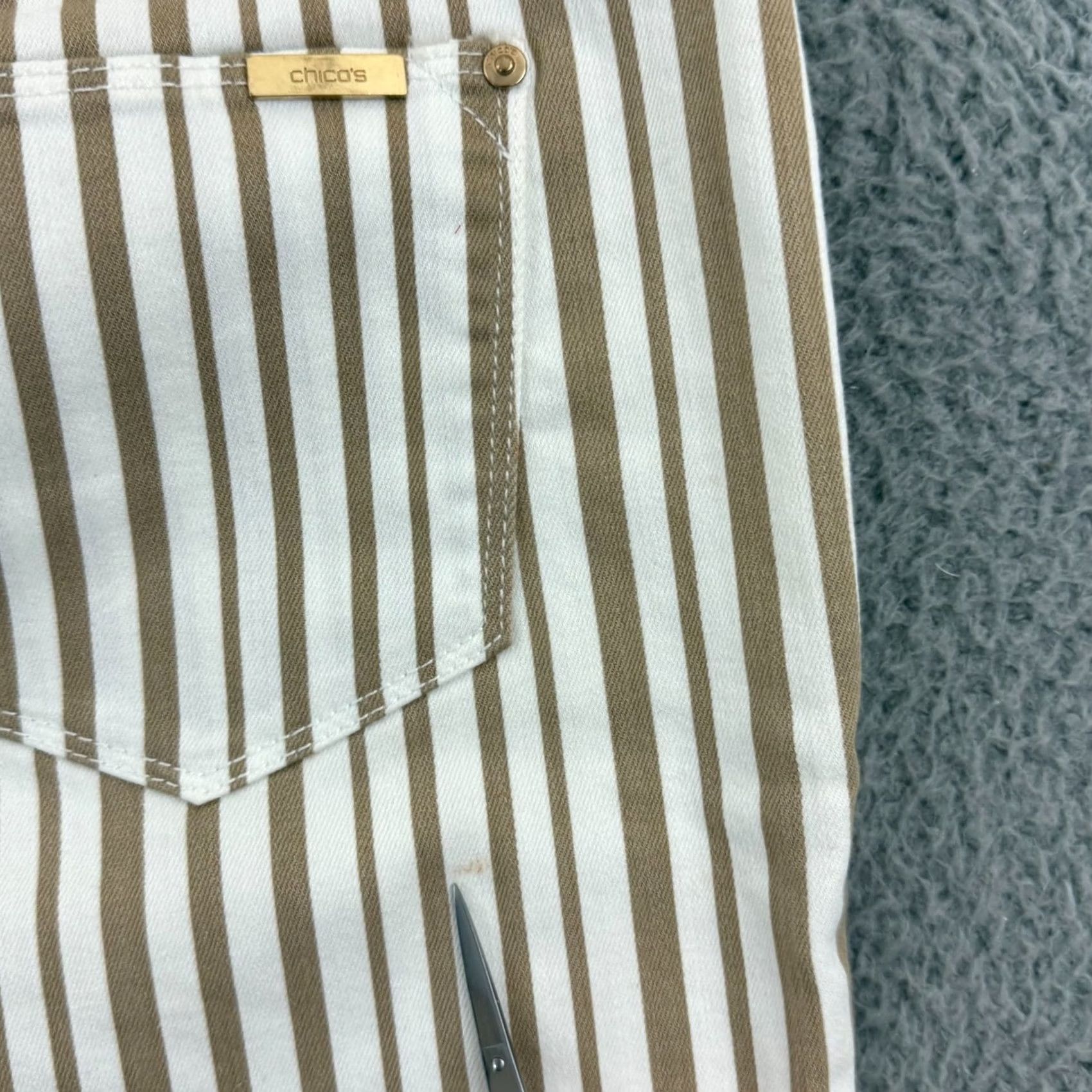 Vintage Chico's Pants Womens 1 So Slimming Girlfriend Ankle 32x30 Tan Striped Stretch Zip Size 25" / US 0 / IT 36 - 5 Thumbnail
