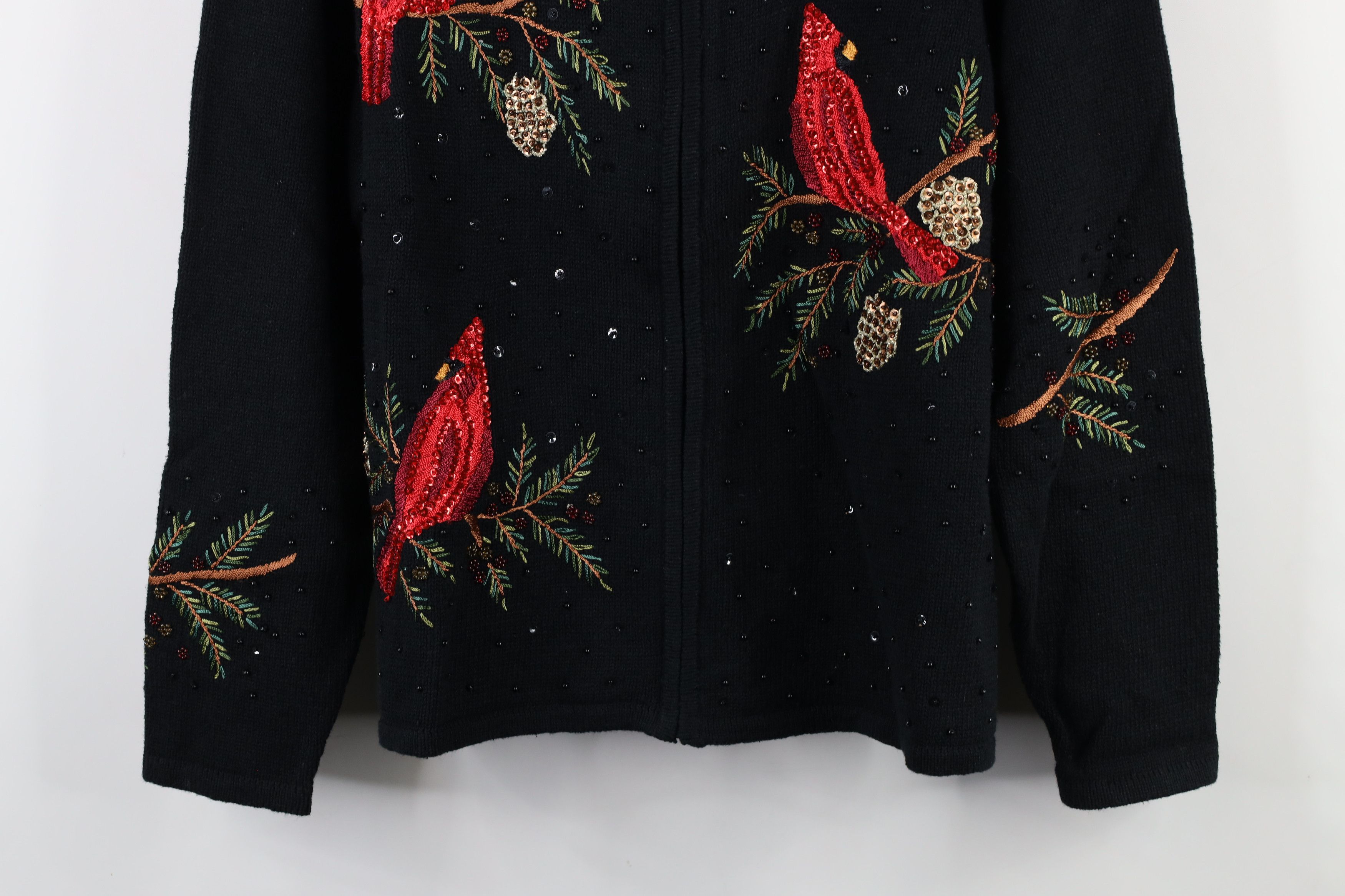Vintage Deadstock Vintage 90s Birds Sequin Full Zip Cardigan Sweater Size XXL / US 16-18 / IT 52-54 - 3 Thumbnail