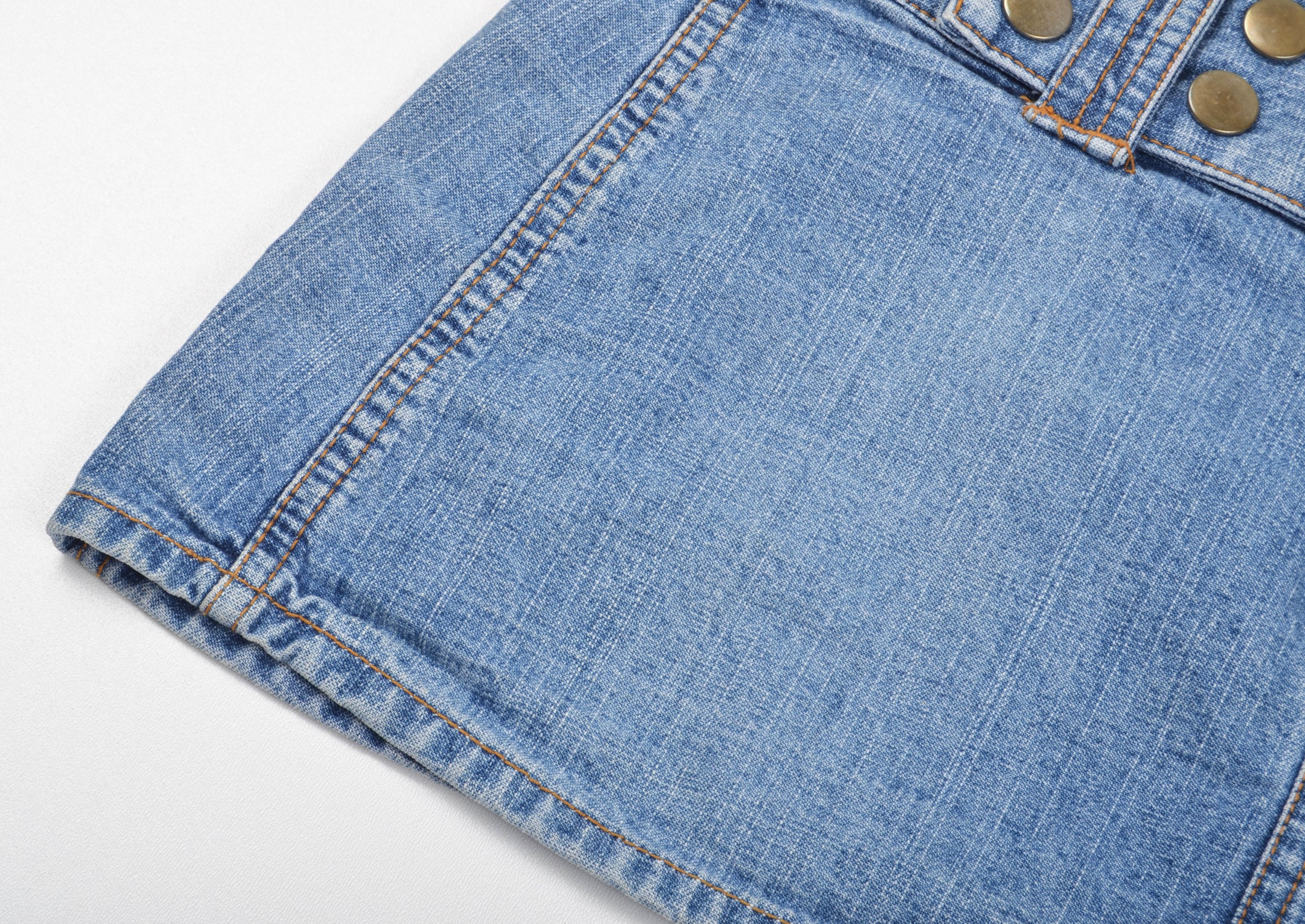 Vintage Vintage Fishbone Y2K Glam Denim Blue Micro Skirt Size 33" - 6 Thumbnail