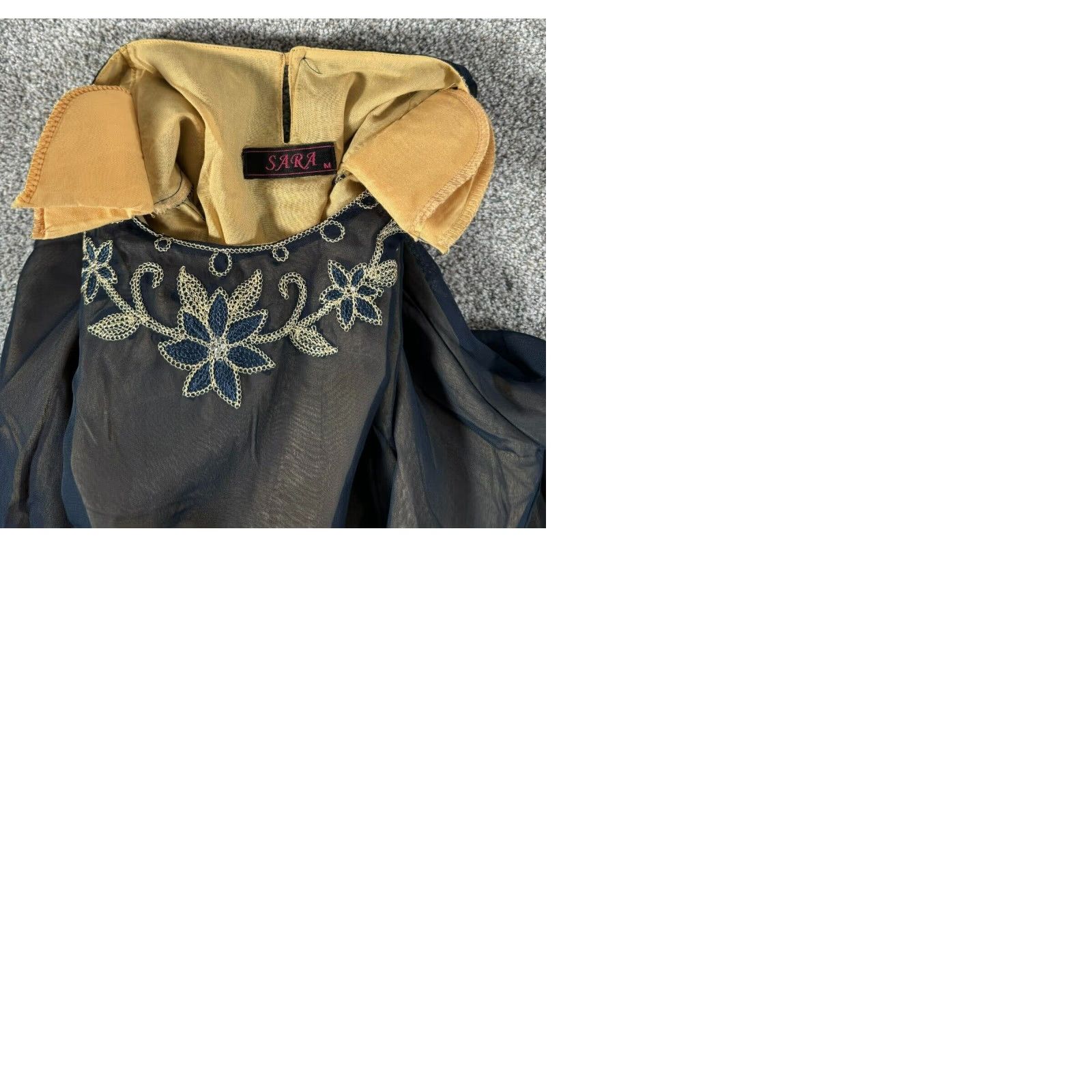Vintage VINTAGE Sara Kaftan Dress M Abaya Embroidery Blue Sheer Tan Lined Modest Traditional Dress Blue Embroidered Kaftan Maxi Women M Bohemian Warmth Size M / US 6-8 / IT 42-44 - 11 Thumbnail