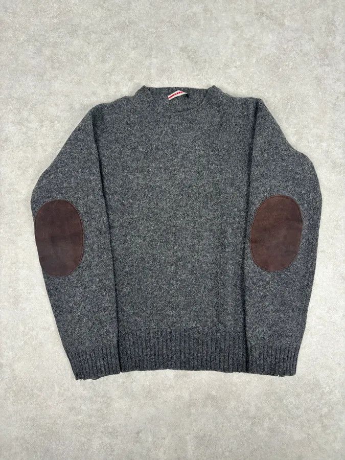 Prada 2000s Prada Grey Wool Leather Elbow Patch Sweater Size S / US 4 / IT 40 - 1 Thumbnail