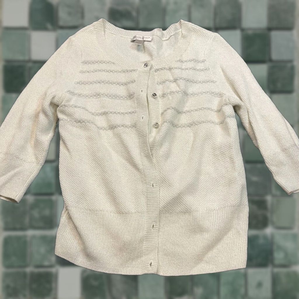 Vintage Christopher Banks Sweater Womens Petite Medium M White Button Cardigan Crew Neck Nautical Womens Size M / US 6-8 / IT 42-44 - 1 Thumbnail