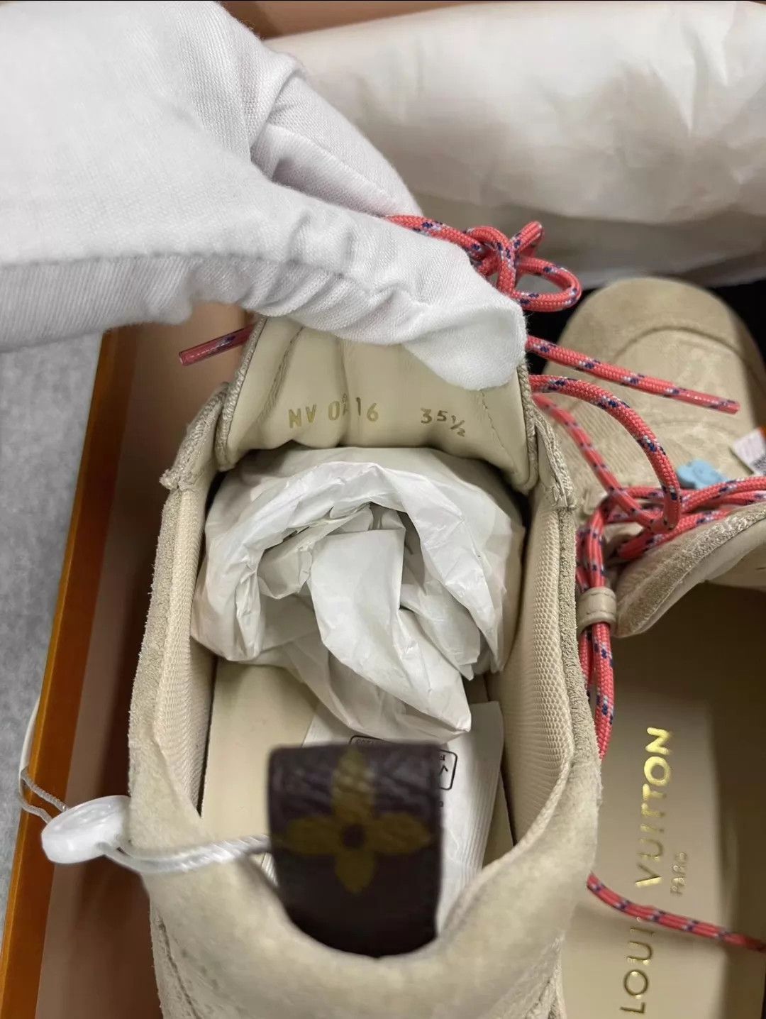 Louis Vuitton LV New Denim & Suede Deconstructed Trainer Beige 35.5 Size US 5 / IT 35 - 5 Thumbnail