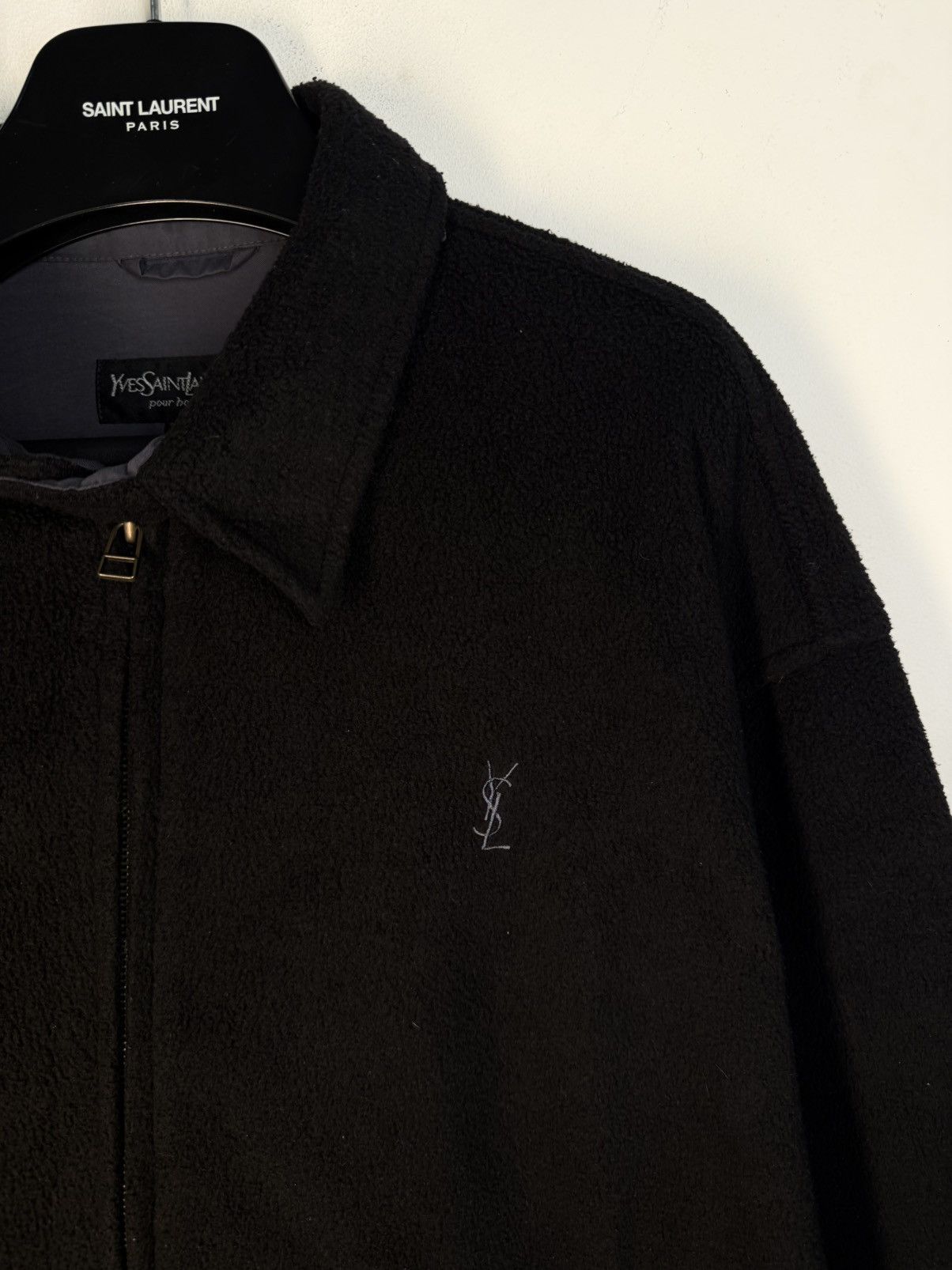Yves Saint Laurent 90s Wool YSL Jacket Black Windbreaker Bomber Vintage Size US L / EU 52-54 / 3 - 1 Thumbnail