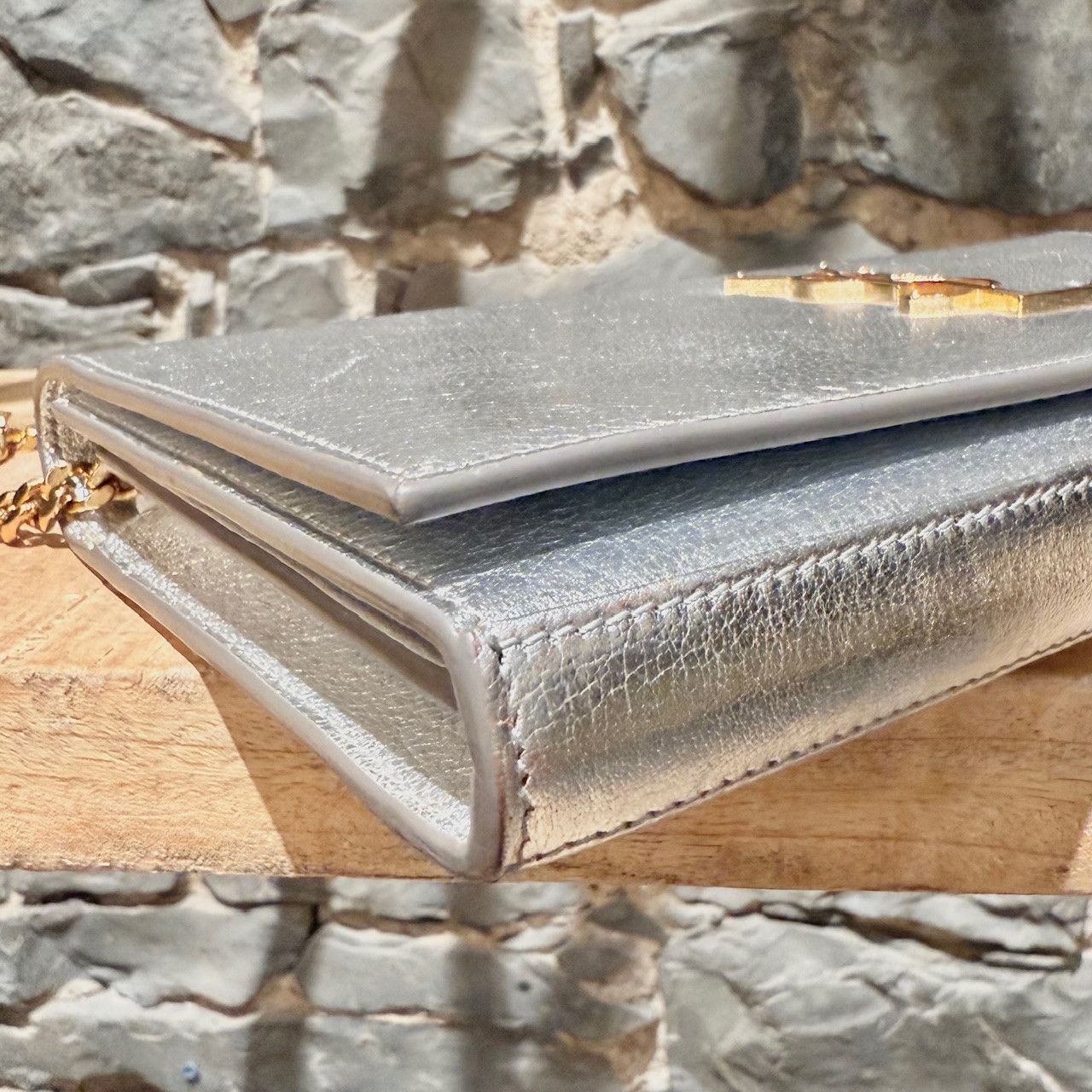 Saint Laurent Paris Saint Laurent Silver Metallic Kate Monogram On Chain Clutch Size ONE SIZE - 9 Thumbnail
