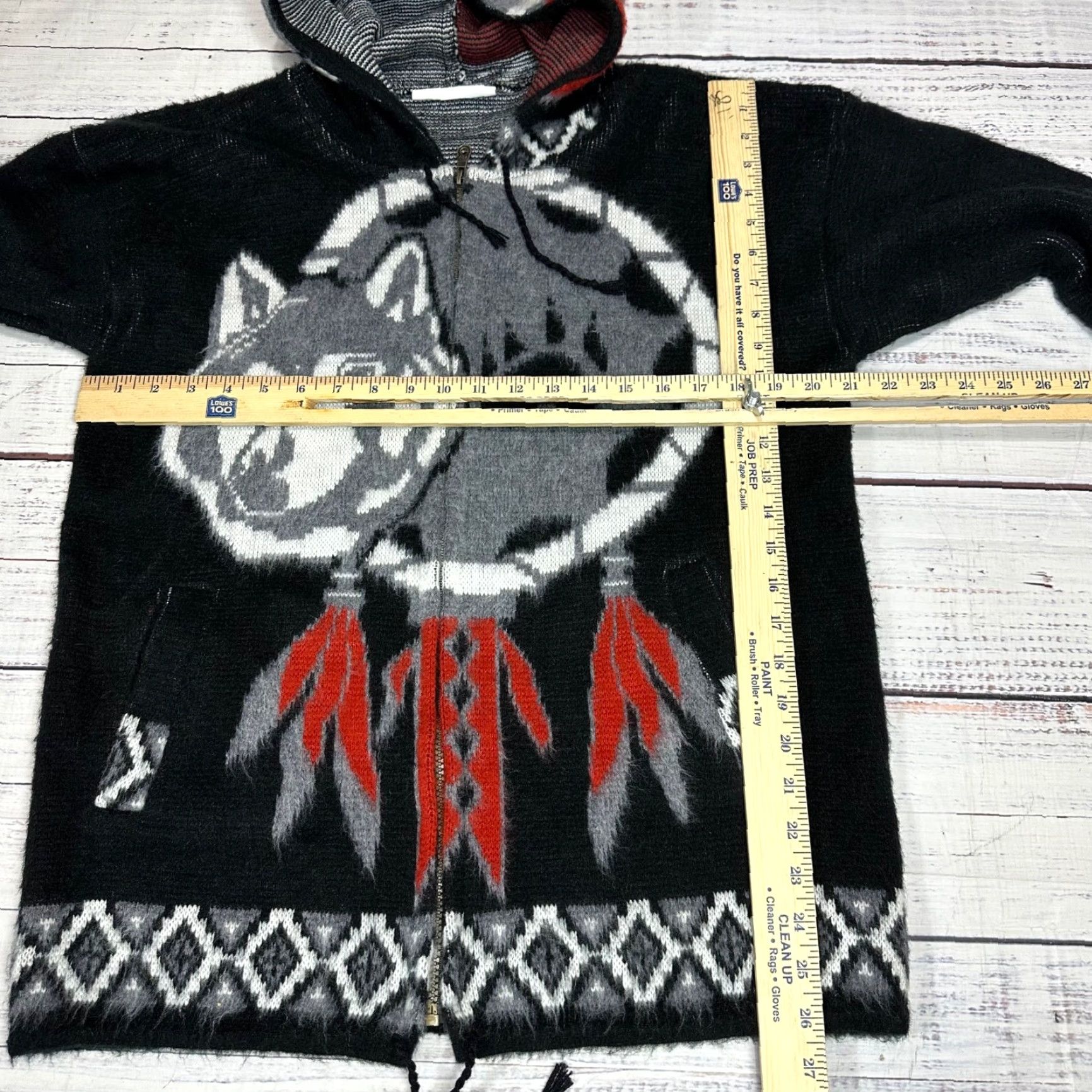 Vintage Vtg Mens Hooded Wool Zip Up Cardigan Sweater M Black Wolf Dreamcatcher Size US M / EU 48-50 / 2 - 2 Thumbnail