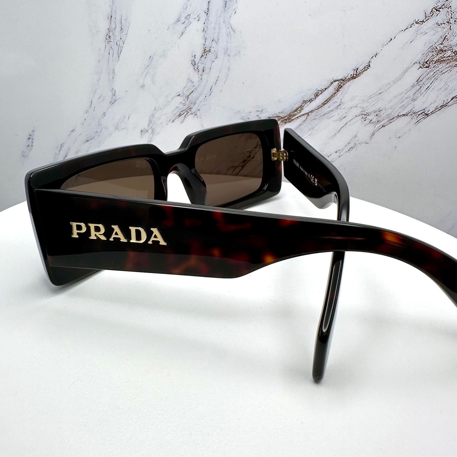 Prada Prada Sunglasses Brown Black Tortoise Gold Metal Logo Square Size ONE SIZE - 15 Thumbnail