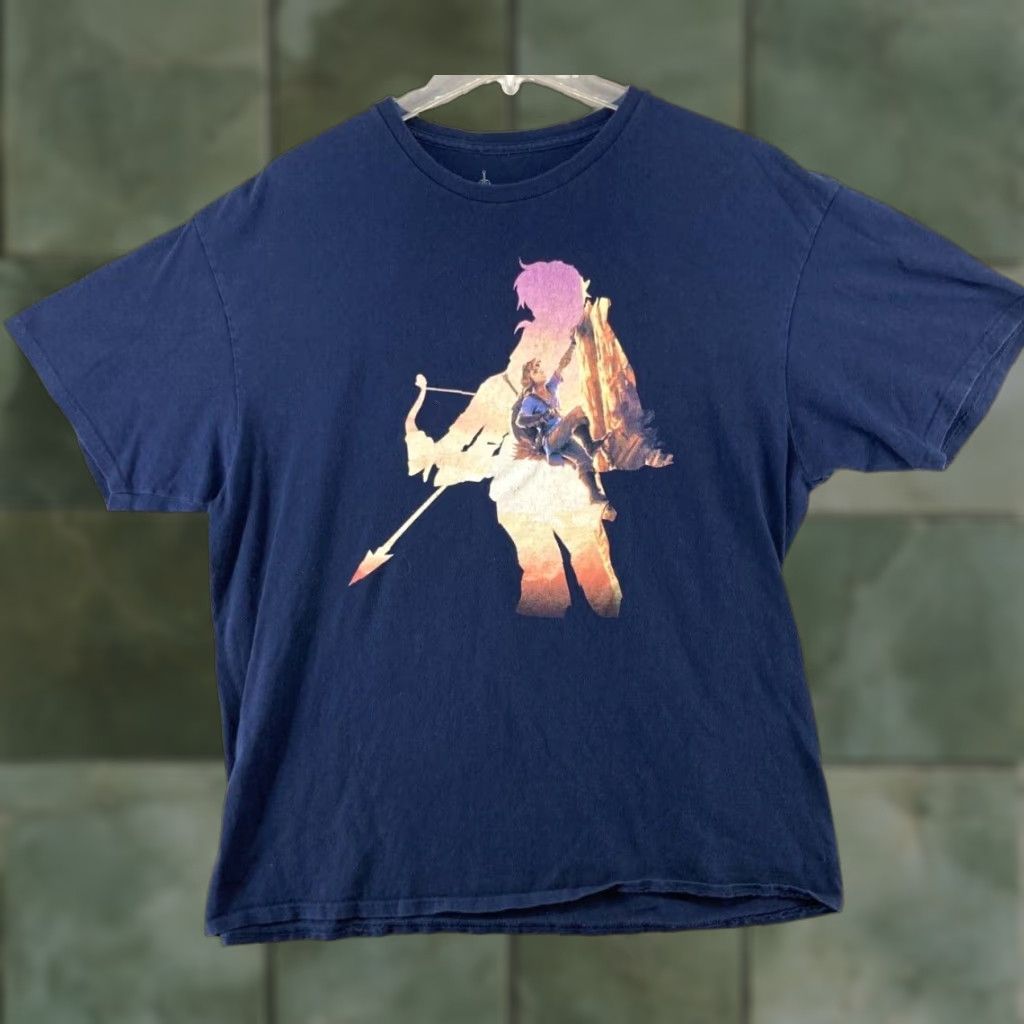 Vintage Zelda TShirt XL Blue Breath Of The Wind Gaming Shirt Mens Graphic Print Crew Neck Short Sleeve Jersey Cotton Size US XL / EU 56 / 4 - 1 Thumbnail