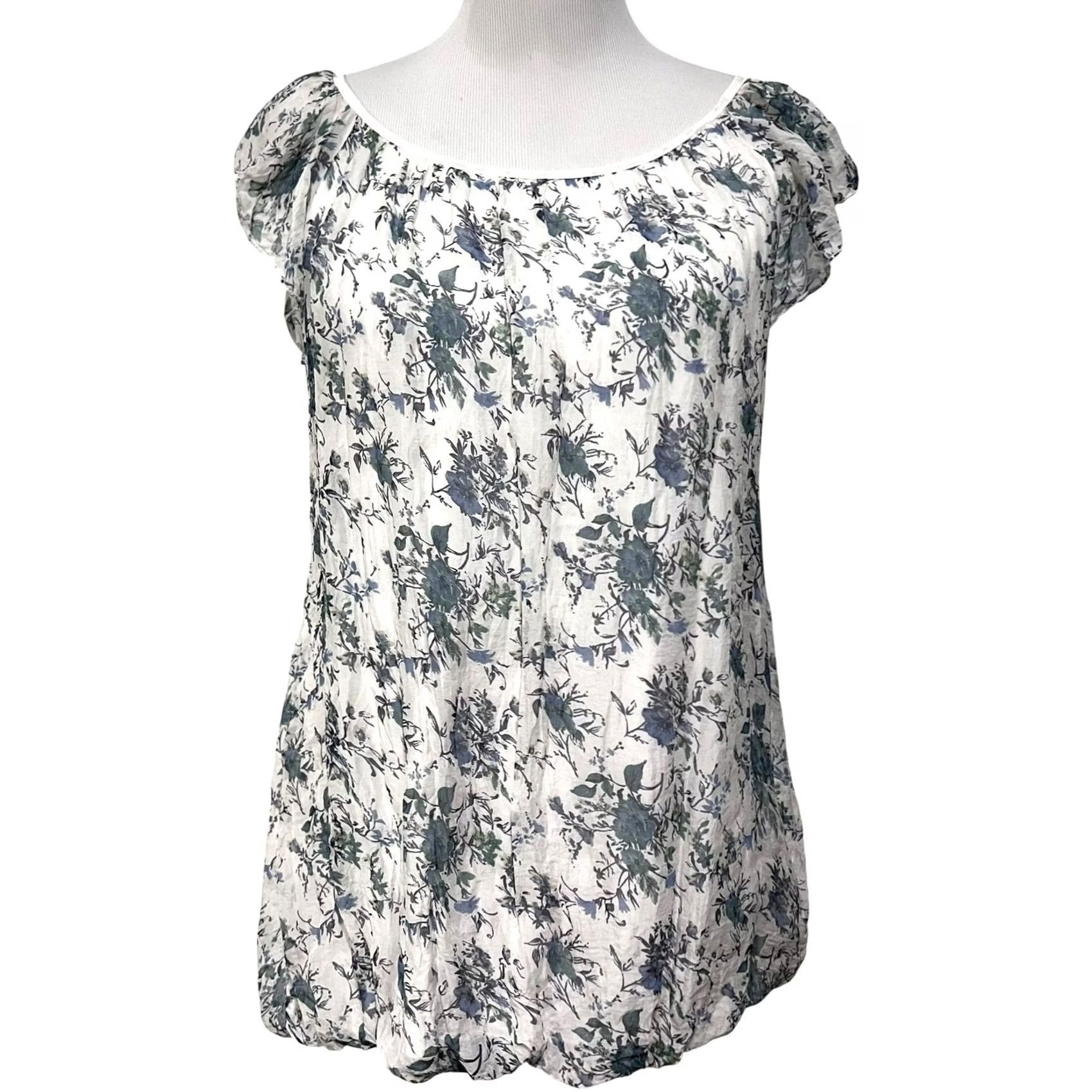 Vintage Luisa Ricci Silk Floral Peasant Blouse L Blue Boho Cottagecore Romance Womens Shirt Size L / US 10 / IT 46 - 2 Thumbnail