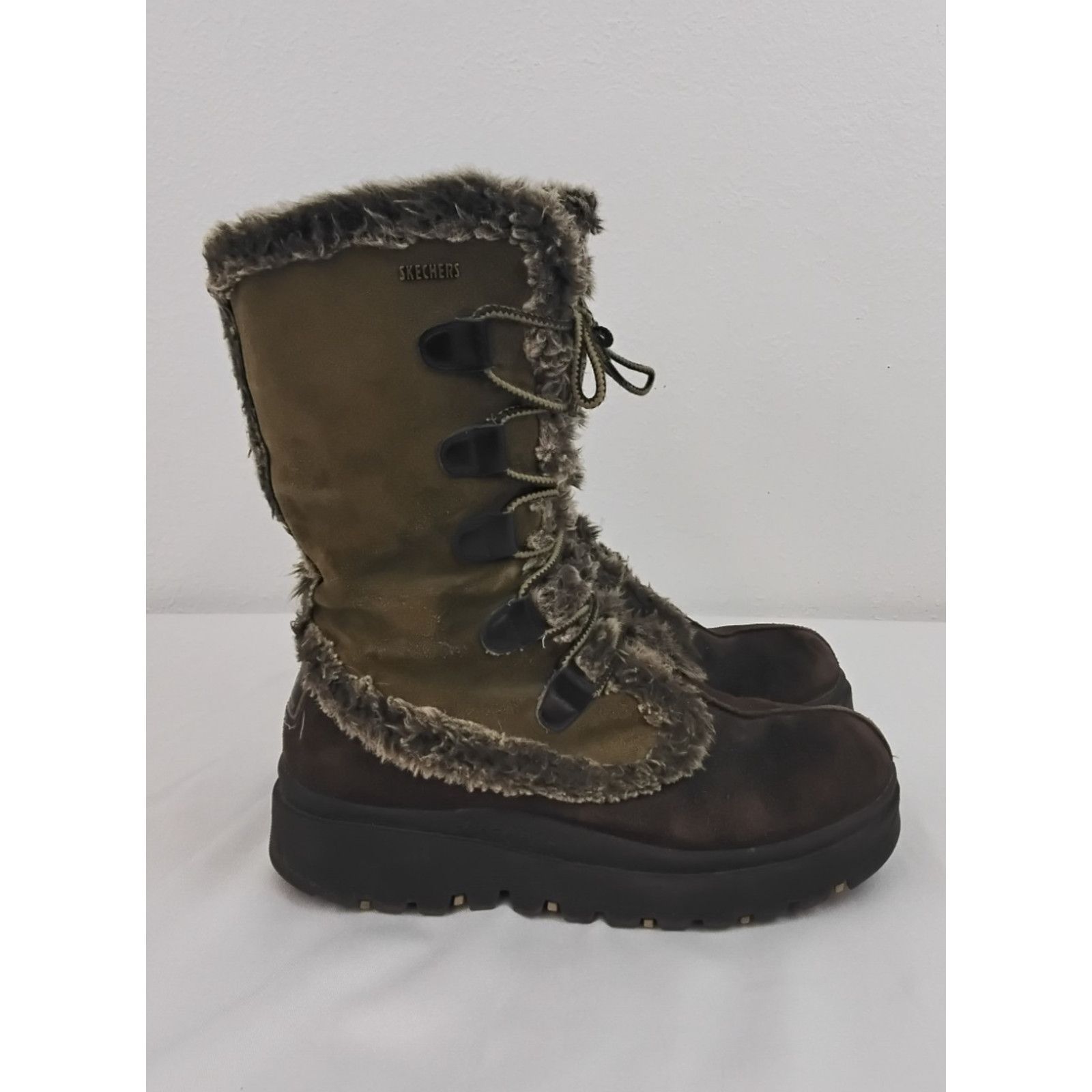 SKECHERS Sketchers Frolic Winter Boots Women's 8 Green/Brown Chunky Size US 8 / IT 38 - 3 Thumbnail