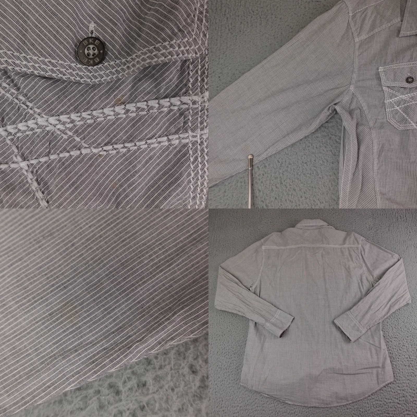 BKE Mens BKE Shirt Gray White Striped Athletic Fit Long Sleeve Button XL Size US XL / EU 56 / 4 - 9 Thumbnail