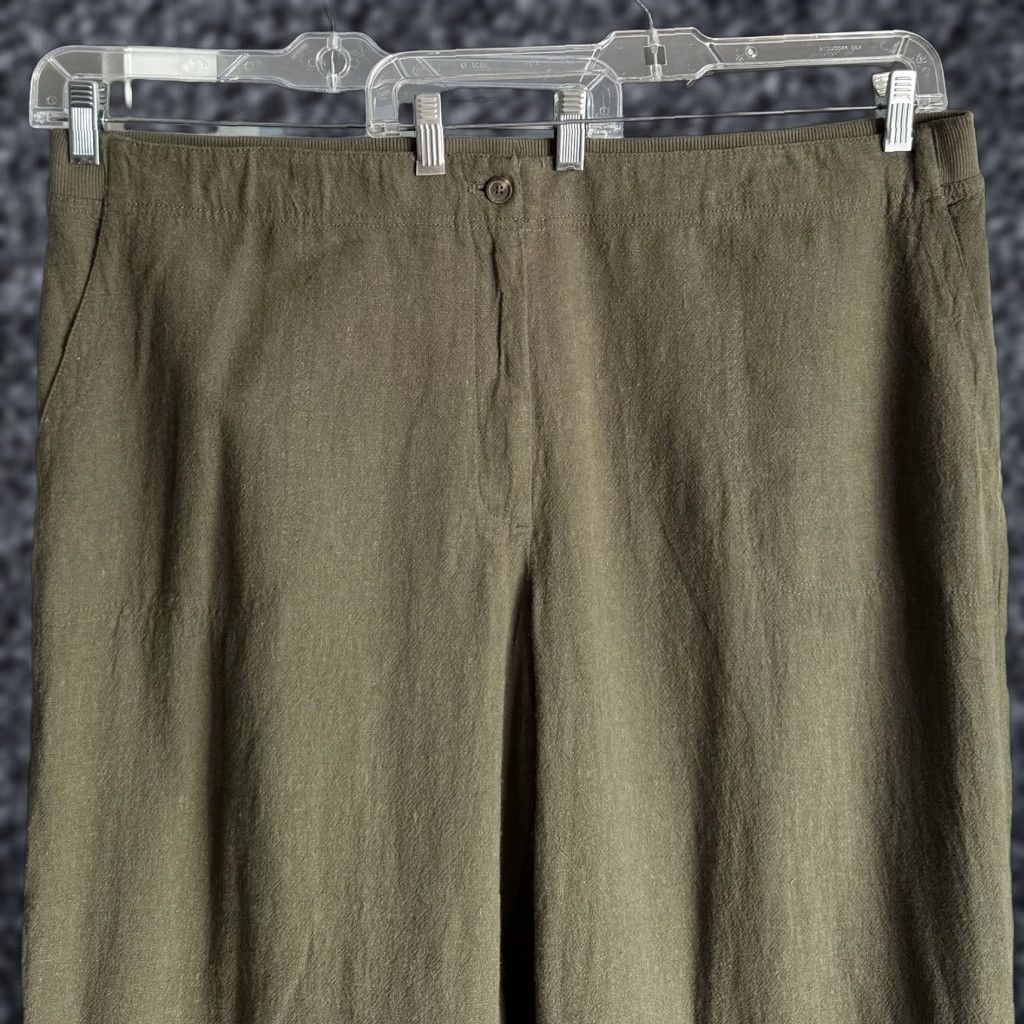 J. Jill J. Jill Pants Cropped Linen Blend Moss Green 3X Plus Womens Relaxed High Rise With Pockets Cropped Trouser Wide Elastic Back Waist Size 40" / US 18 - 1 Thumbnail