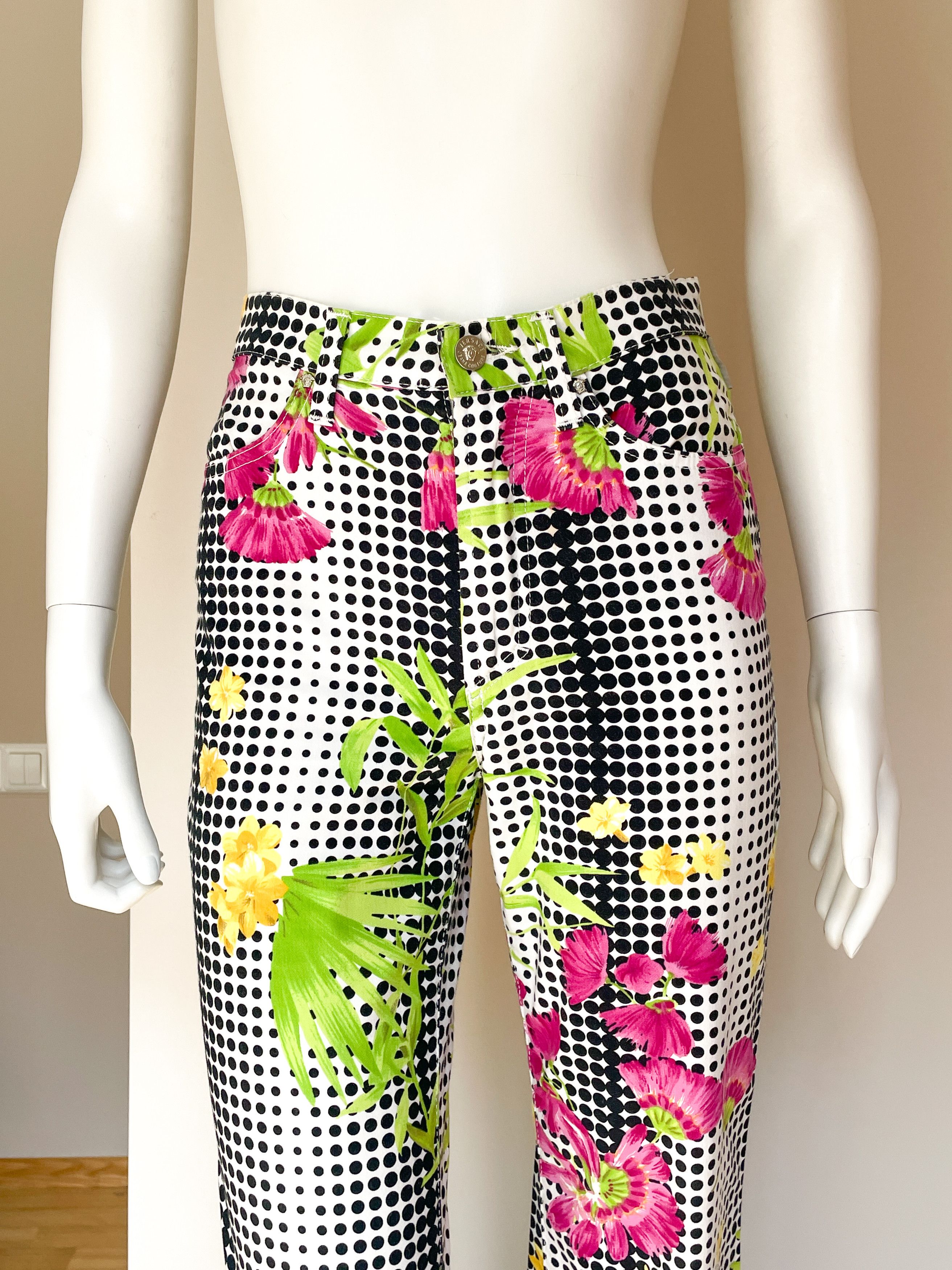 Versace dot grid floral pants Size 24" / US 00 / IT 34 - 4 Thumbnail