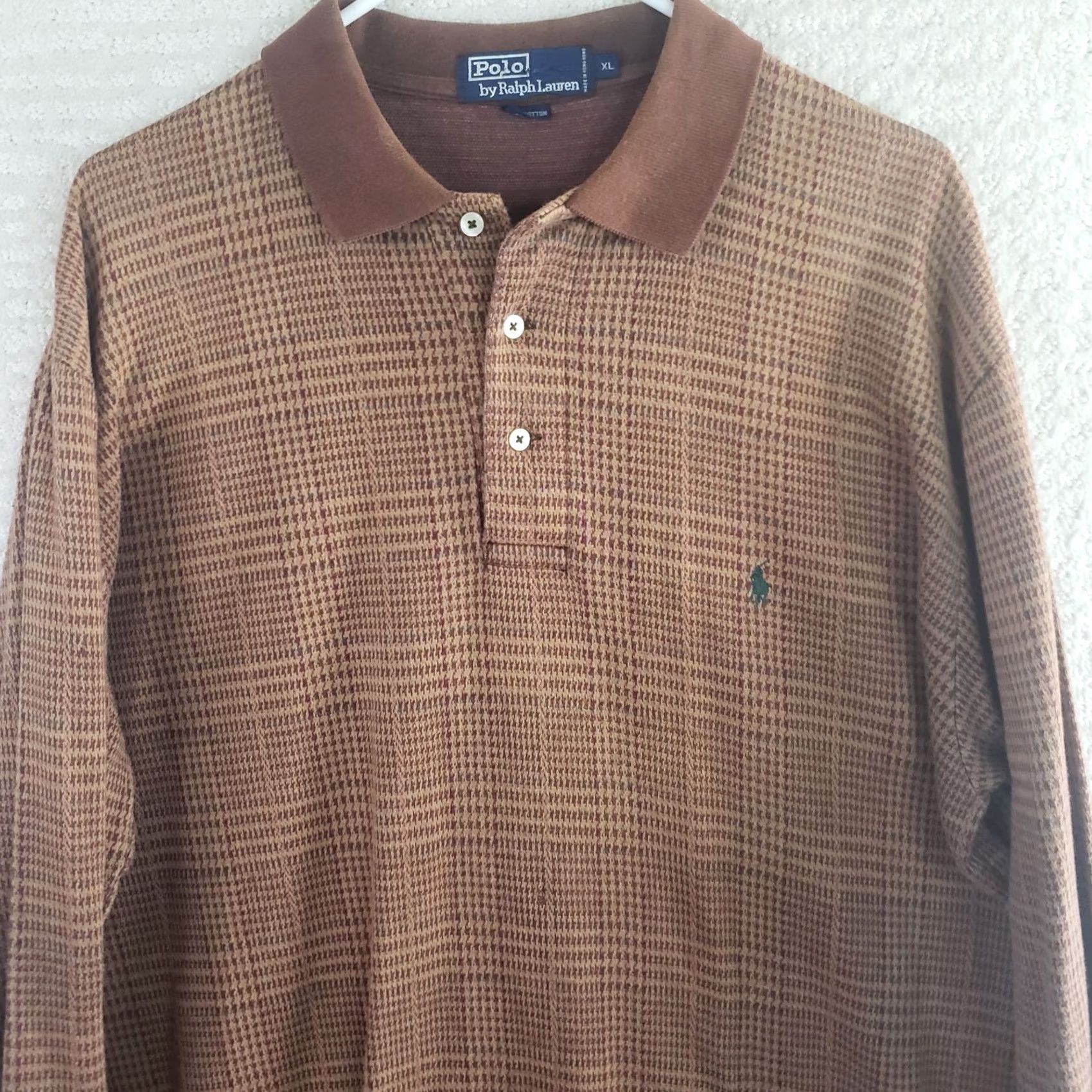 Polo Ralph Lauren VINTAGE Polo Ralph Lauren Men XL Brown Plaid Long Sleeve Sweater Shirt Cotton 3-Button Pullover Size US XL / EU 56 / 4 - 2 Thumbnail
