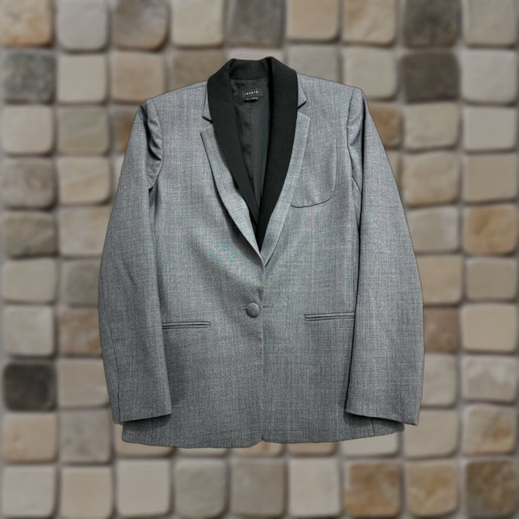 Theory Theory Blazer Jacket Womens 6 Gray Cotton Stretch Notch Lapel Tailored Lined Wool Tuxedo Short Single-Breasted Size M / US 6-8 / IT 42-44 - 1 Thumbnail