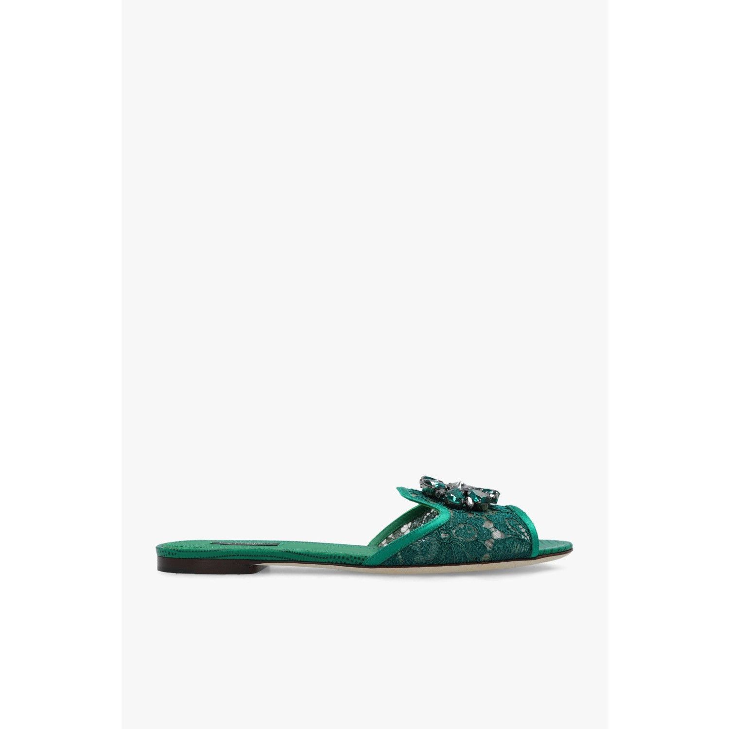 DOLCE&GABBANA Rainbow Rhinestone Jewel Green Lace Slippers N