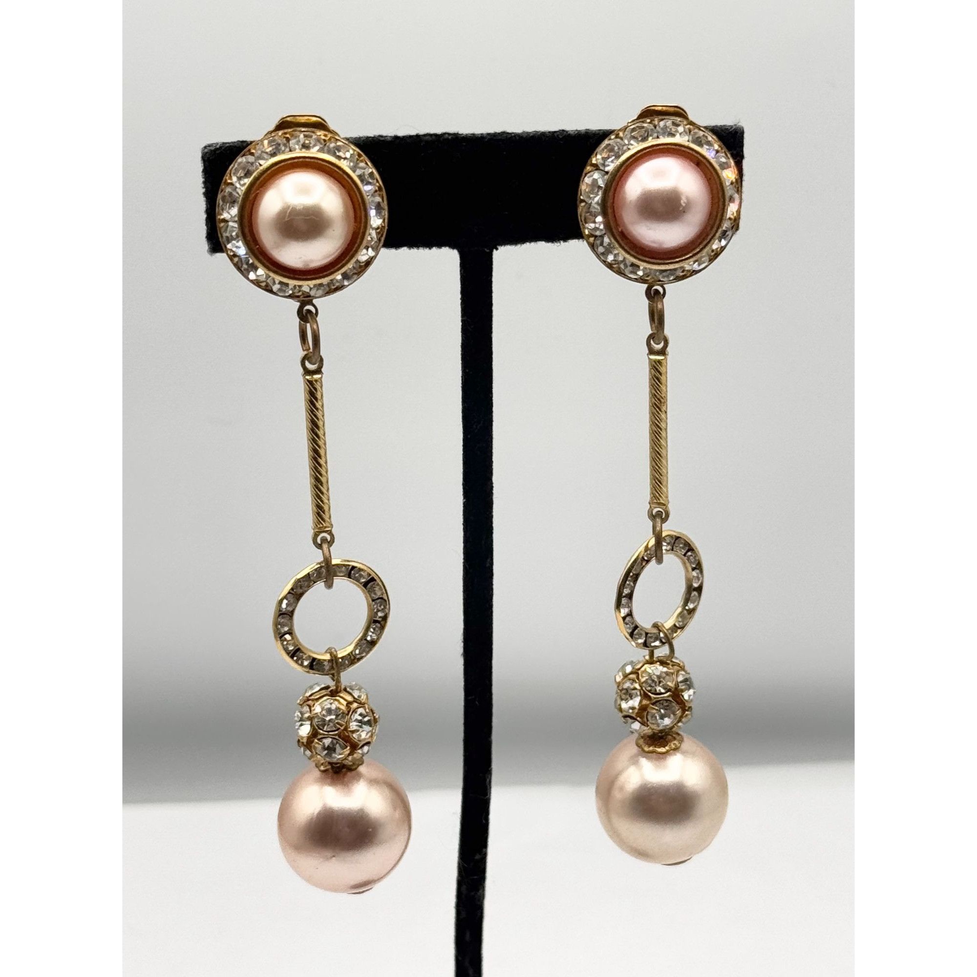 Vintage Vintage rhinestone faux pearl dangle drop statement earrings Size ONE SIZE - 8 Thumbnail
