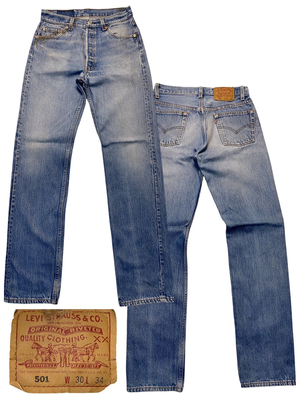 Levis 501 Button Fly Distressed Denim